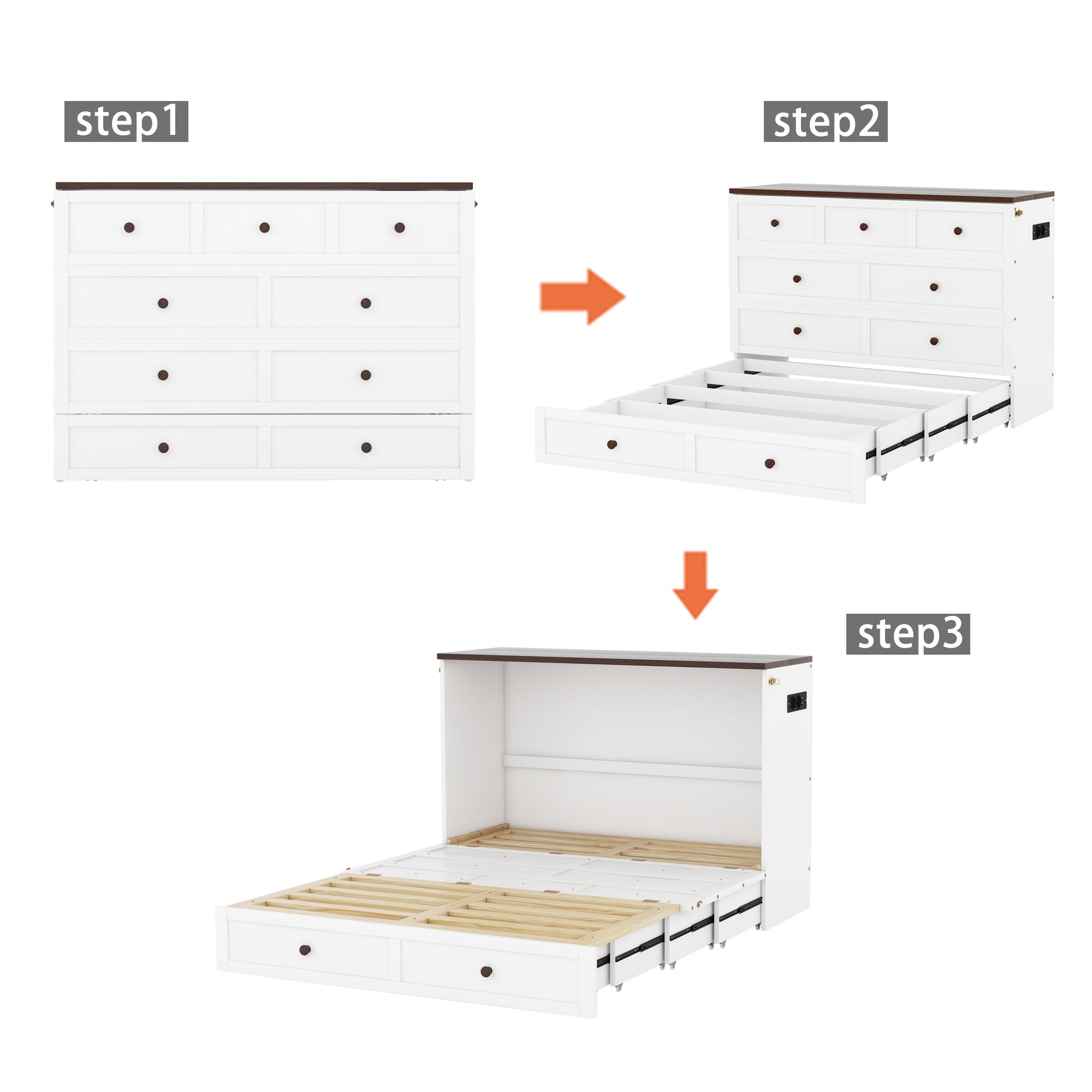 Logidon opklapbed 140x200 wit met USB-laden en hoofdbordplank