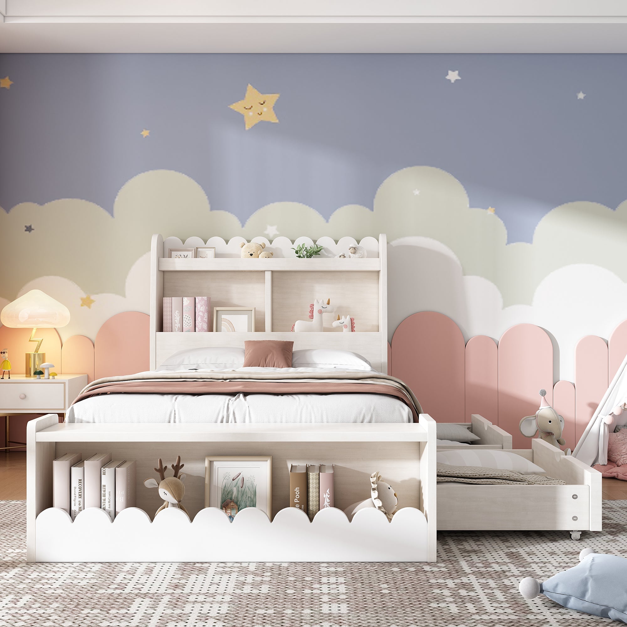 Logidon kinderbed 90x200 wit eiken opberglades