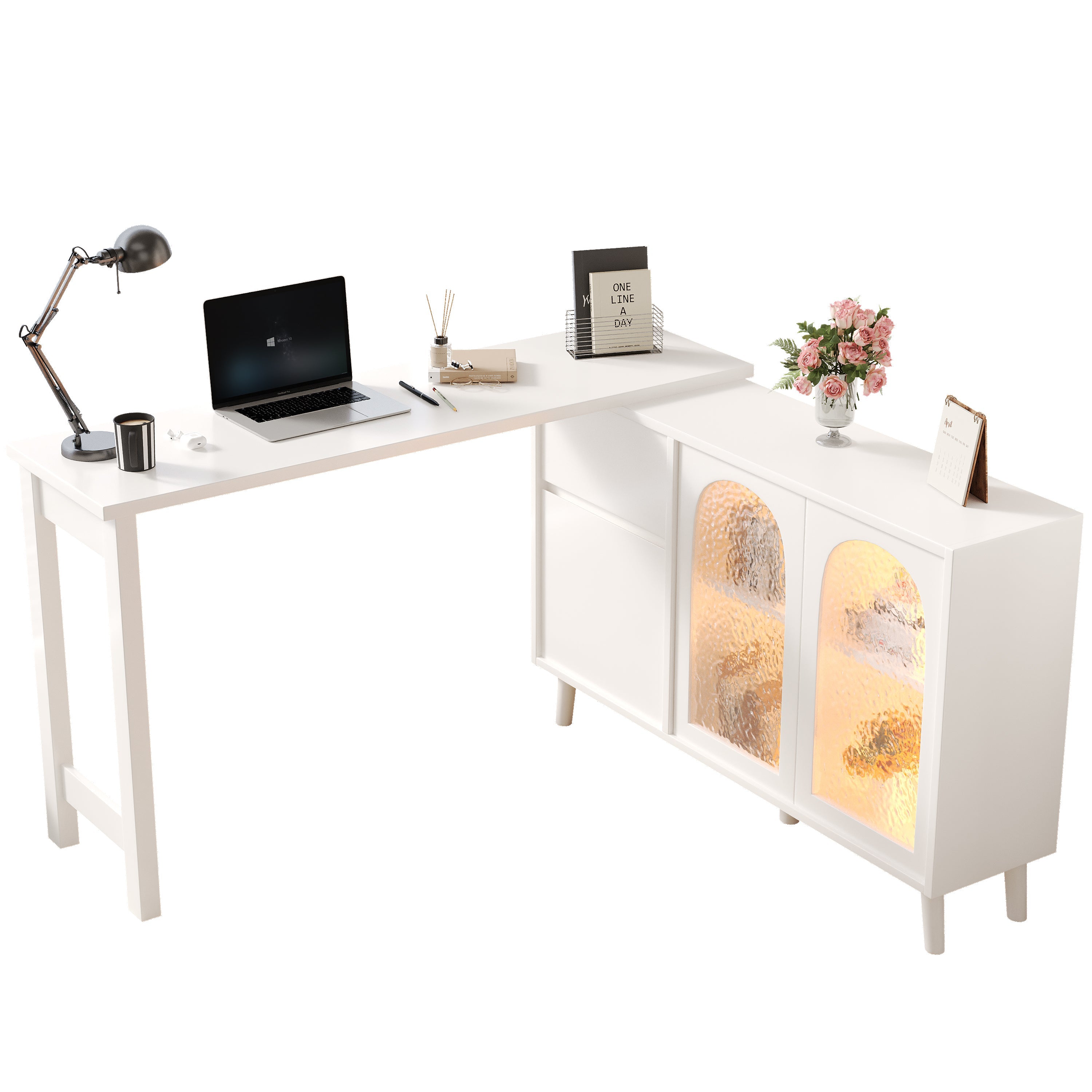 Logidon LED desk 2-in-1 sideboard white 120x40x78 cm