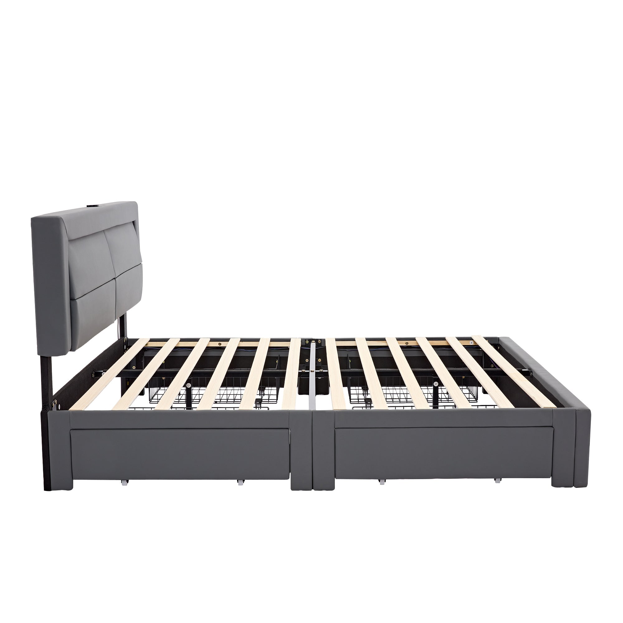 Logidon Bedframe grijs gewatteerd 140x190 USB LED 4 lades