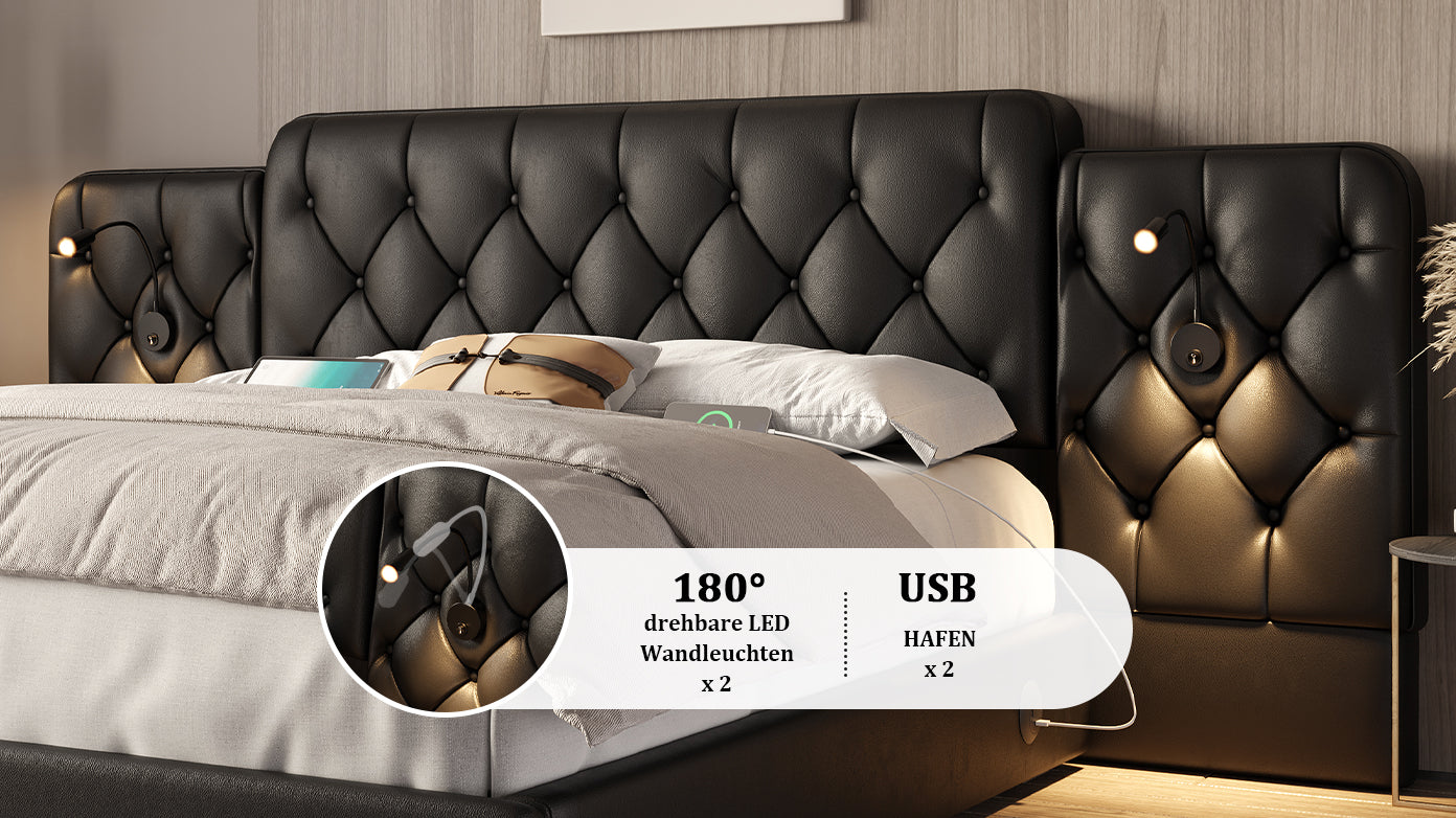 Logidon bedframe 180x200 cm zwart hydraulische opbergruimte