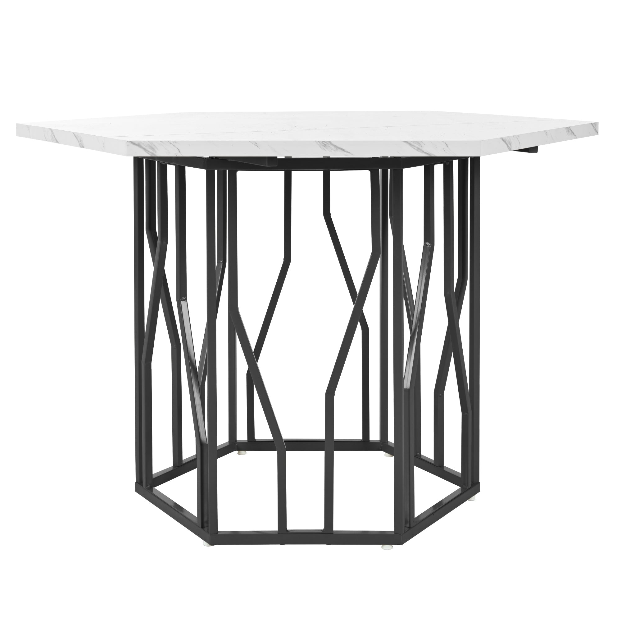 Logidon Hexagon marmeren witte eettafelset en zwart fluwelen stoelen