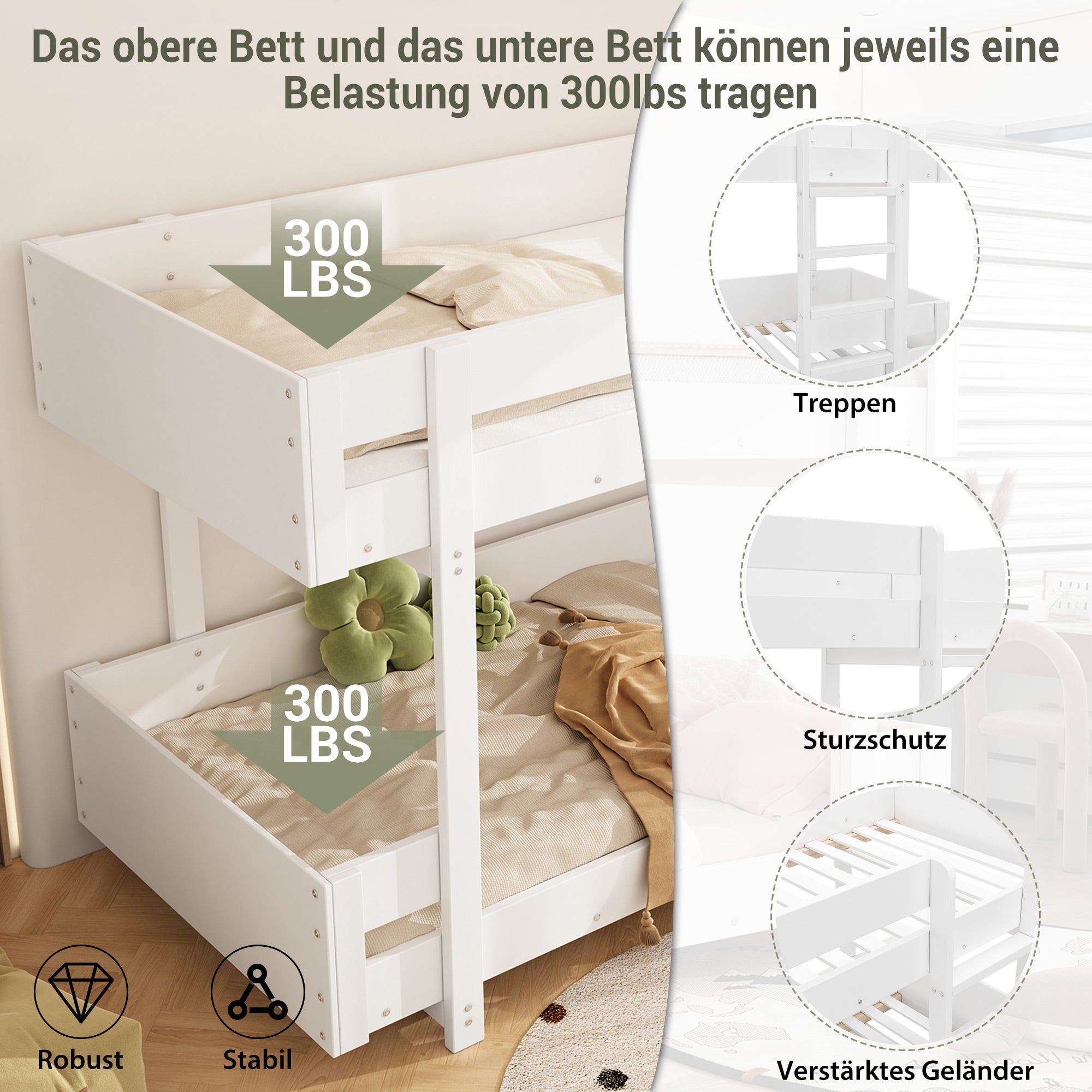 Logidon Kinderstapelbed met trap Wit 90x200cm