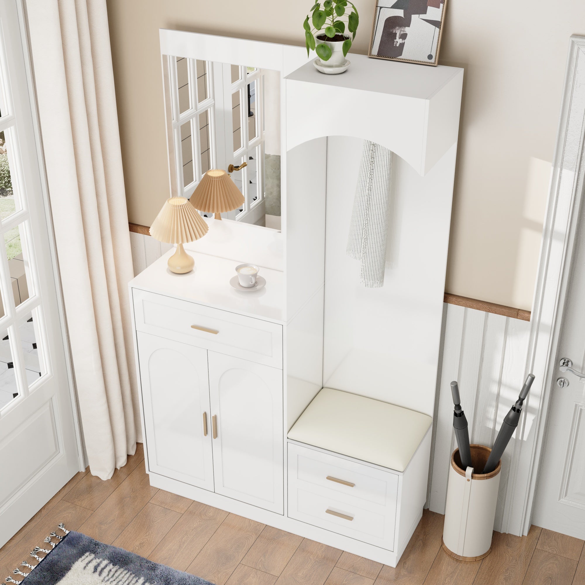 Logidon Moderne Kledingkastcombinatie Met Spiegel Wit 110x33x185 cm