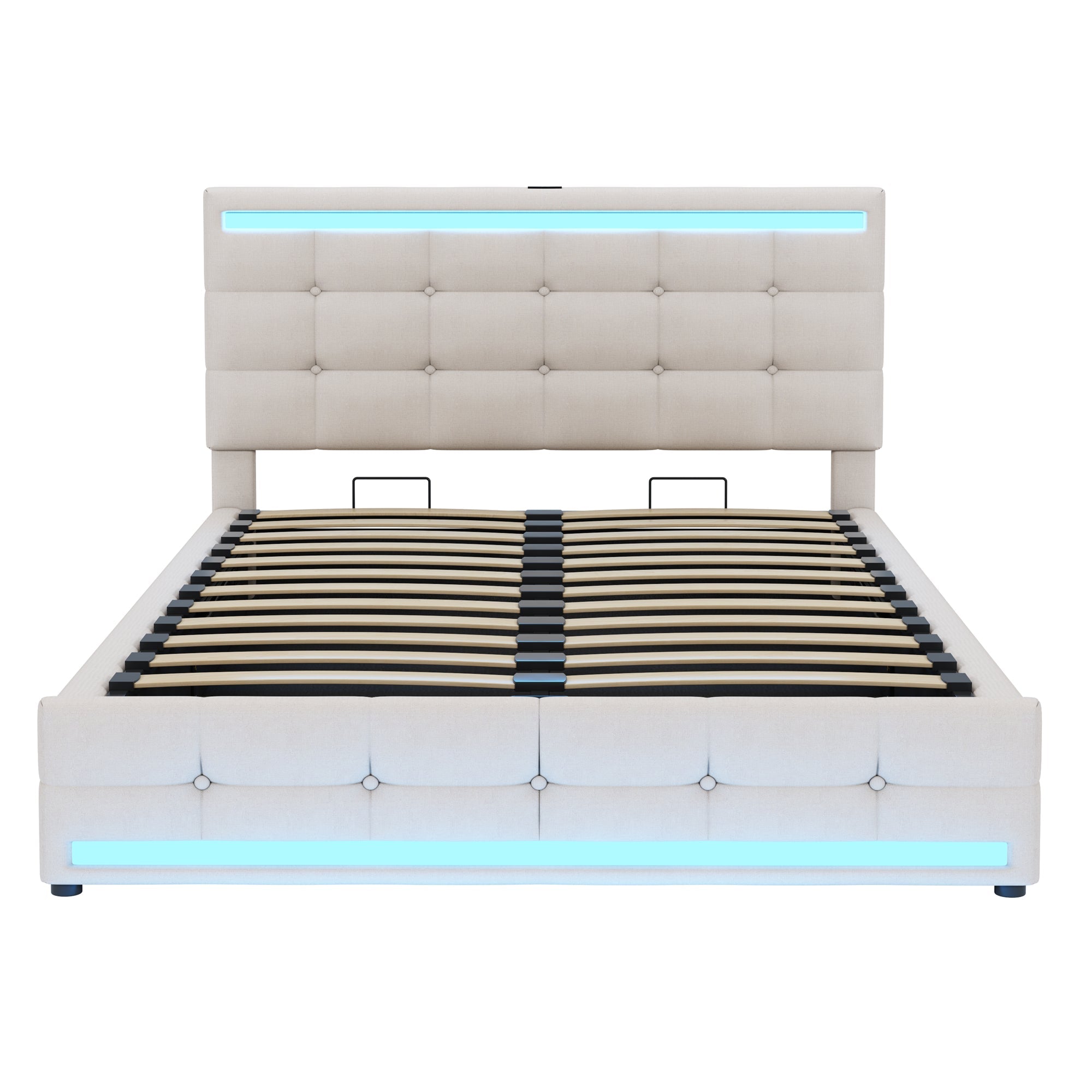 Logidon gestoffeerd bed 140x200 beige met LED verlichting en opbergruimte