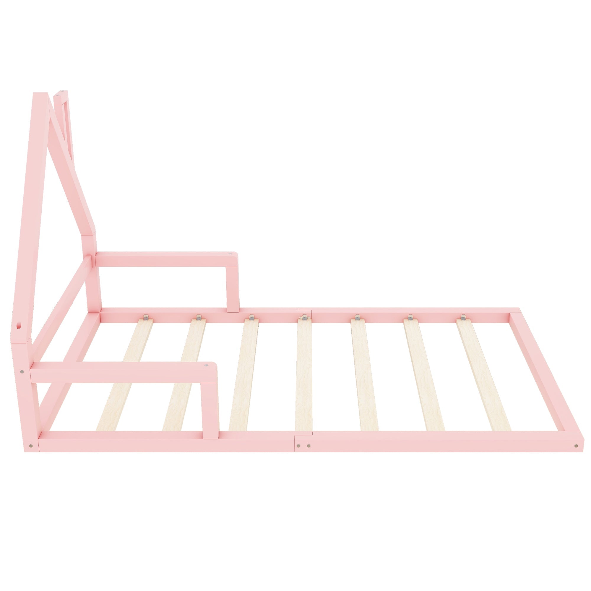 Logidon plat bed 90x200 huisvorm roze massief grenenhout