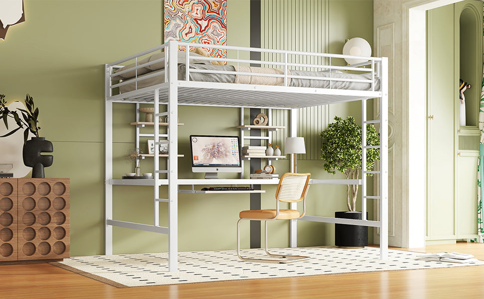 Logidon hoogslaper 140x200 cm metalen bed met bureau en plank wit