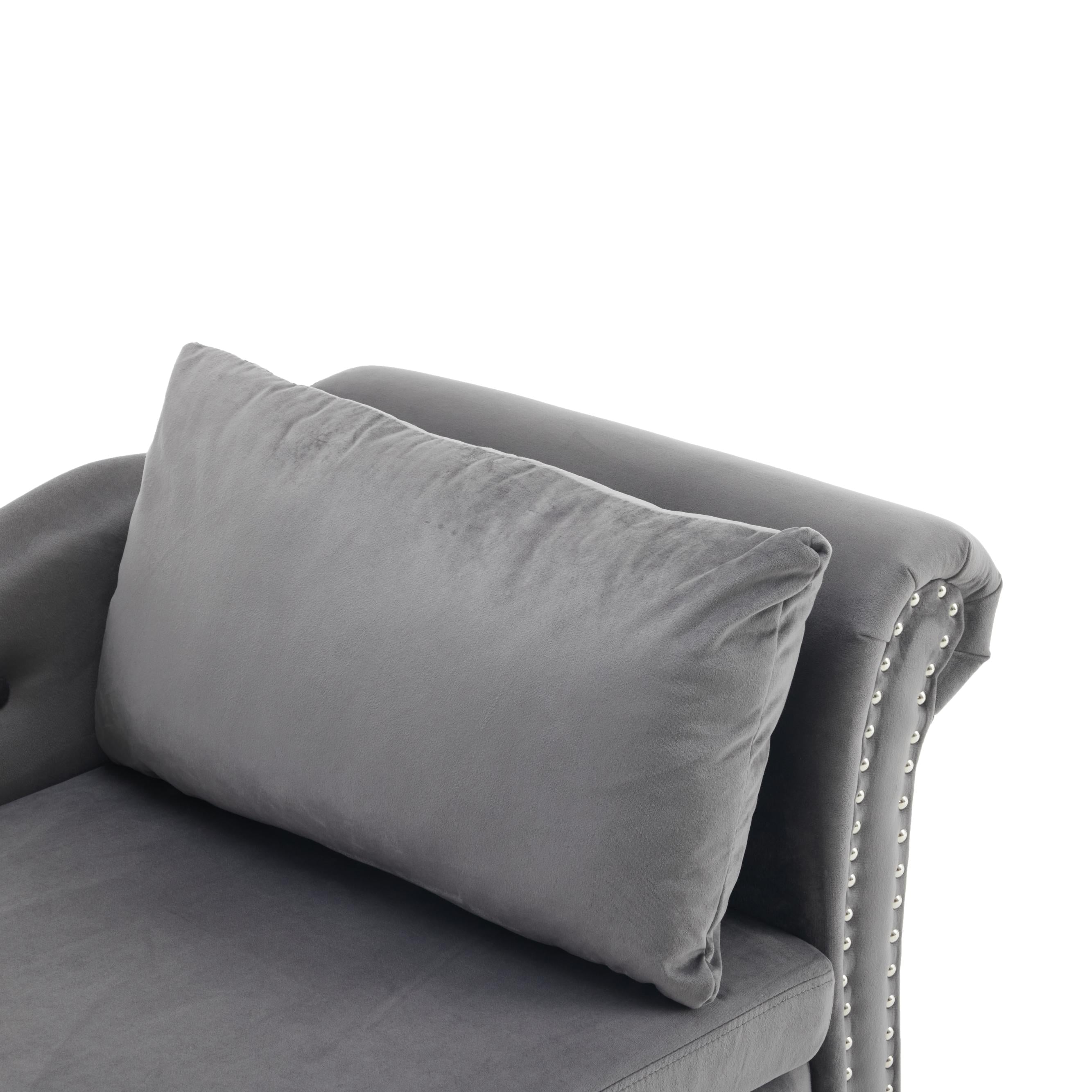Logidon chaise longue bank grijs fluweel met opbergspijkerkop