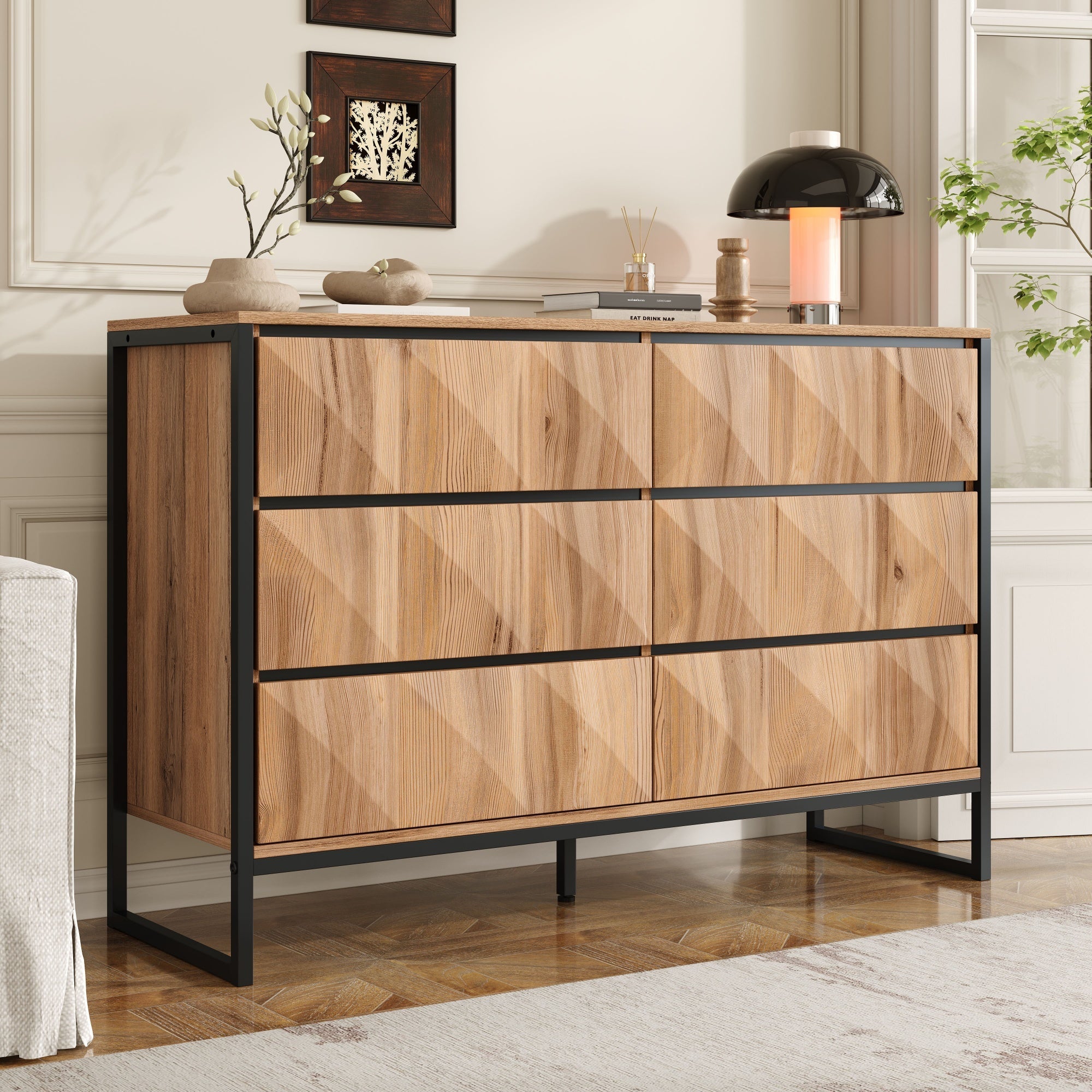 Logidon dressoir 120x40x80 zwart houtlook 6 lades