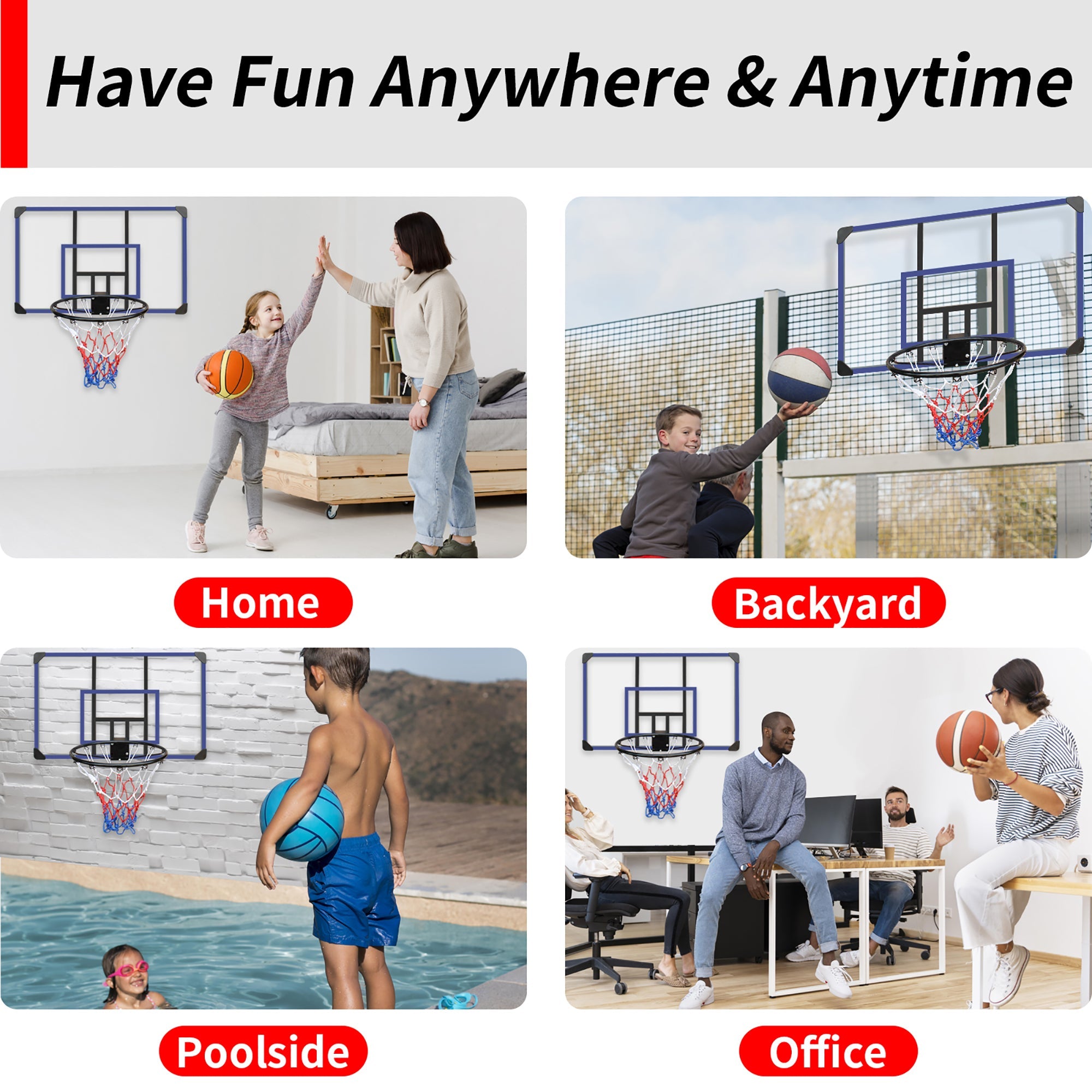 Logidon Wall Mounted Basketball Hoop Adjustable Height Blue Metal Frame