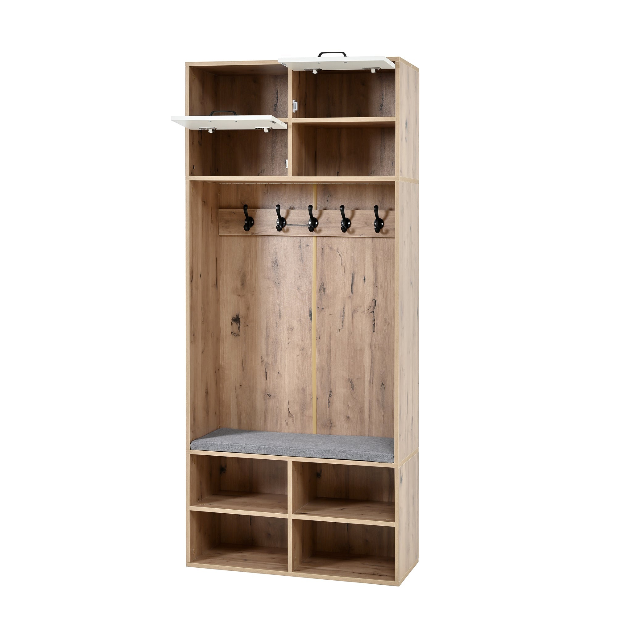 Logidon garderobekast met bank en 5 haken naturel wit 80x35x185cm