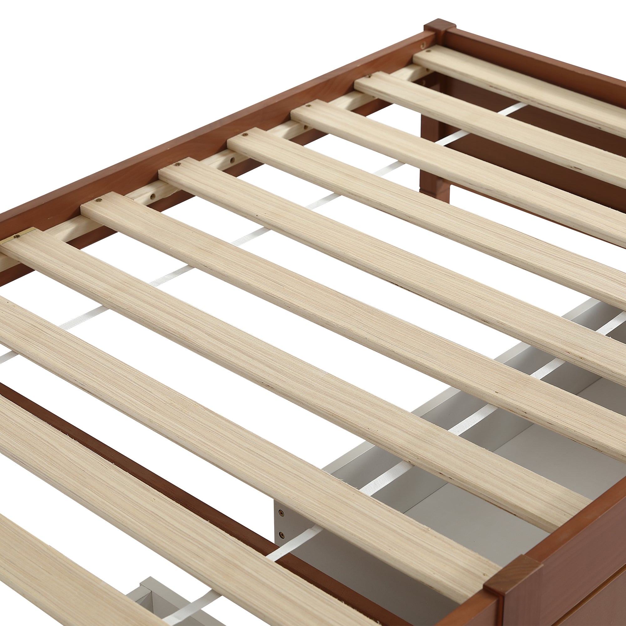 Logidon kinderbed 90x200 roodbruin houten bed met 2 lades en wielen