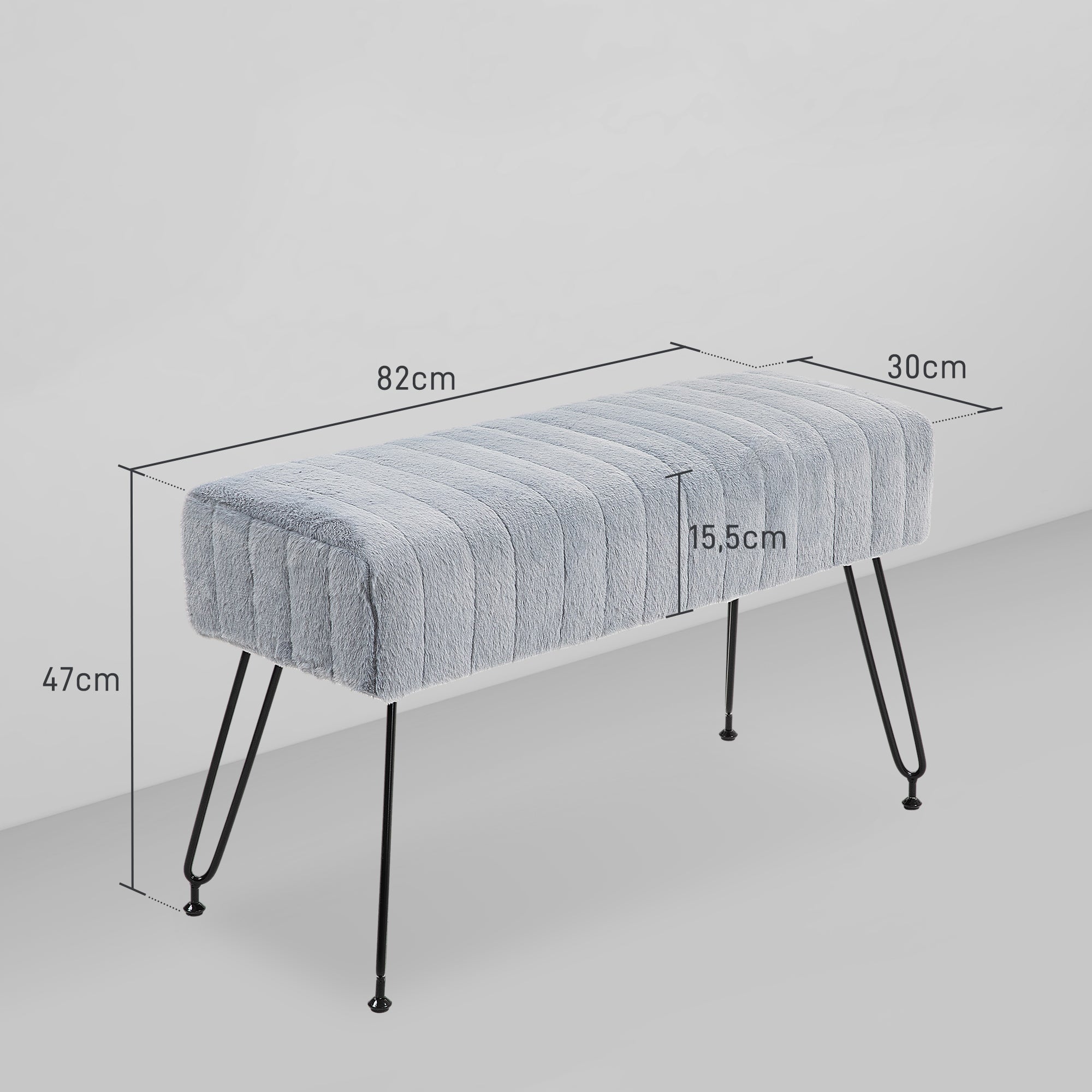 Logidon bank met faux fur look grijs 82x30x47 cm metalen poten