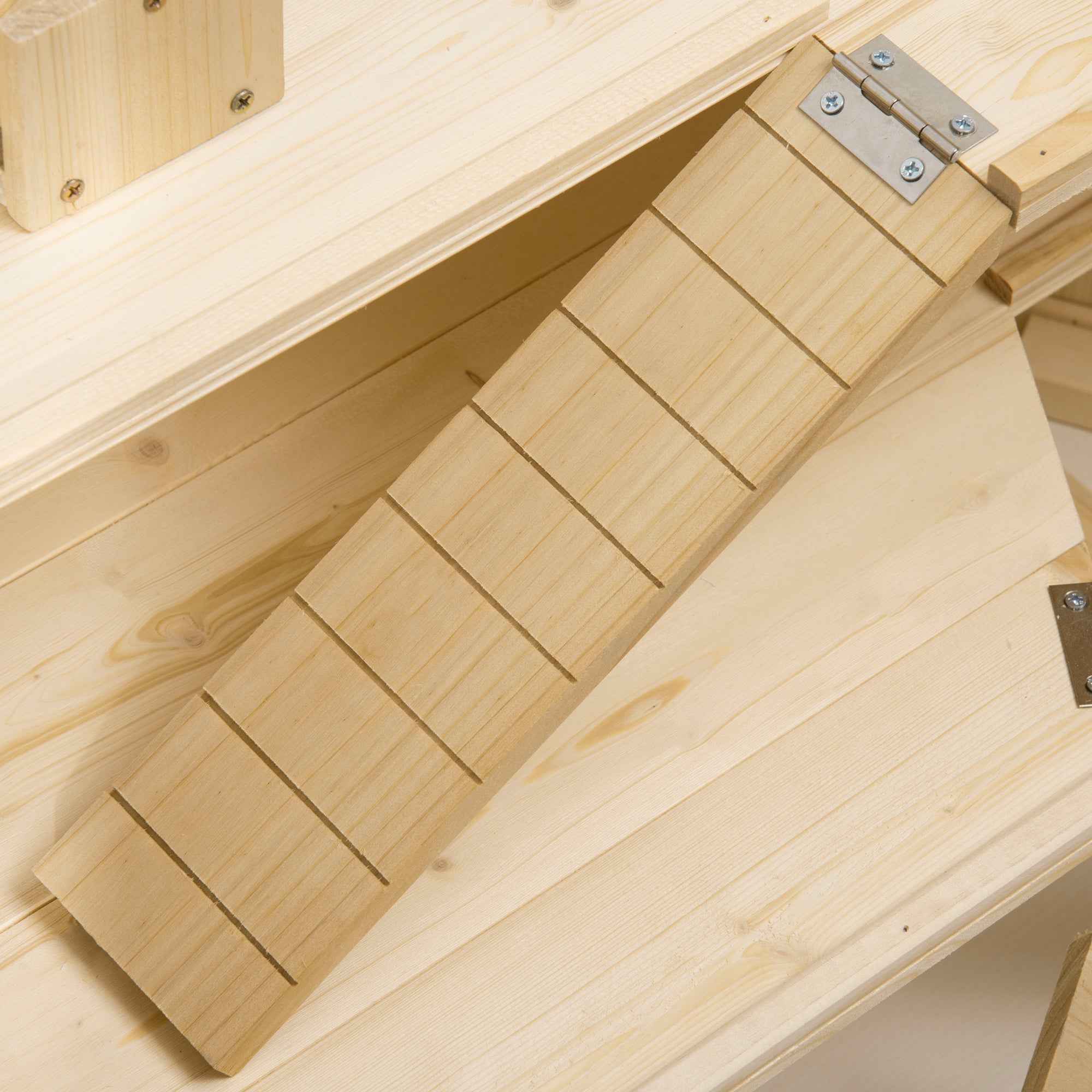 Logidon kleine dierenkooi naturel hout 115x60x55 cm met helling en wip