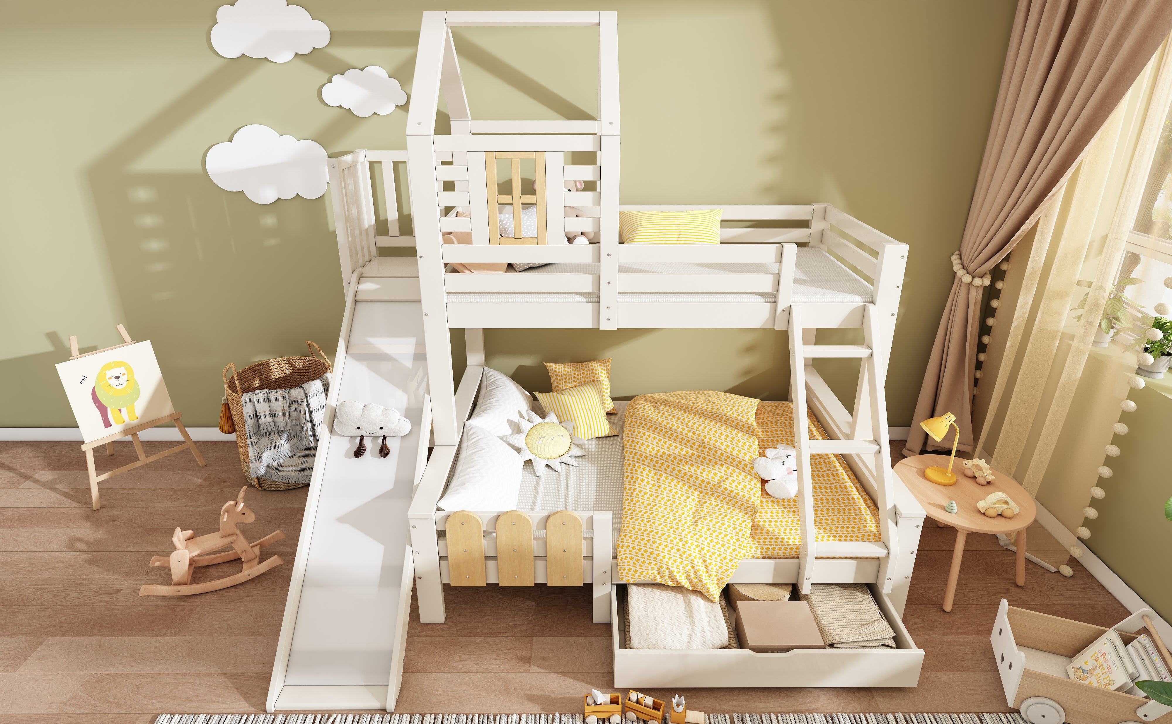 Logidon stapelbed 90x200/140x200 schuiflaadladder blokhut design