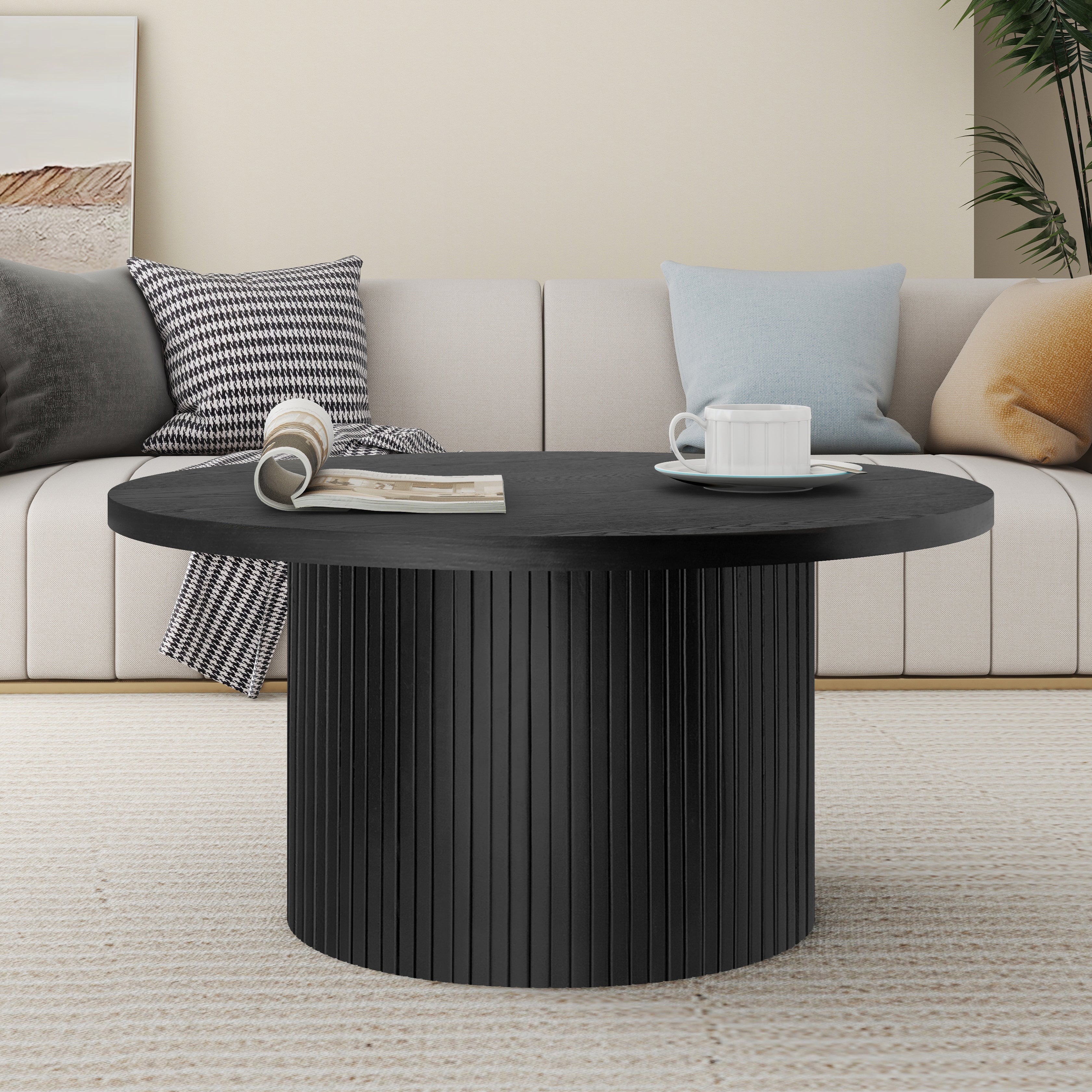 Logidon Ronde massief houten salontafel Zwart 90x90 cm Eiken MDF