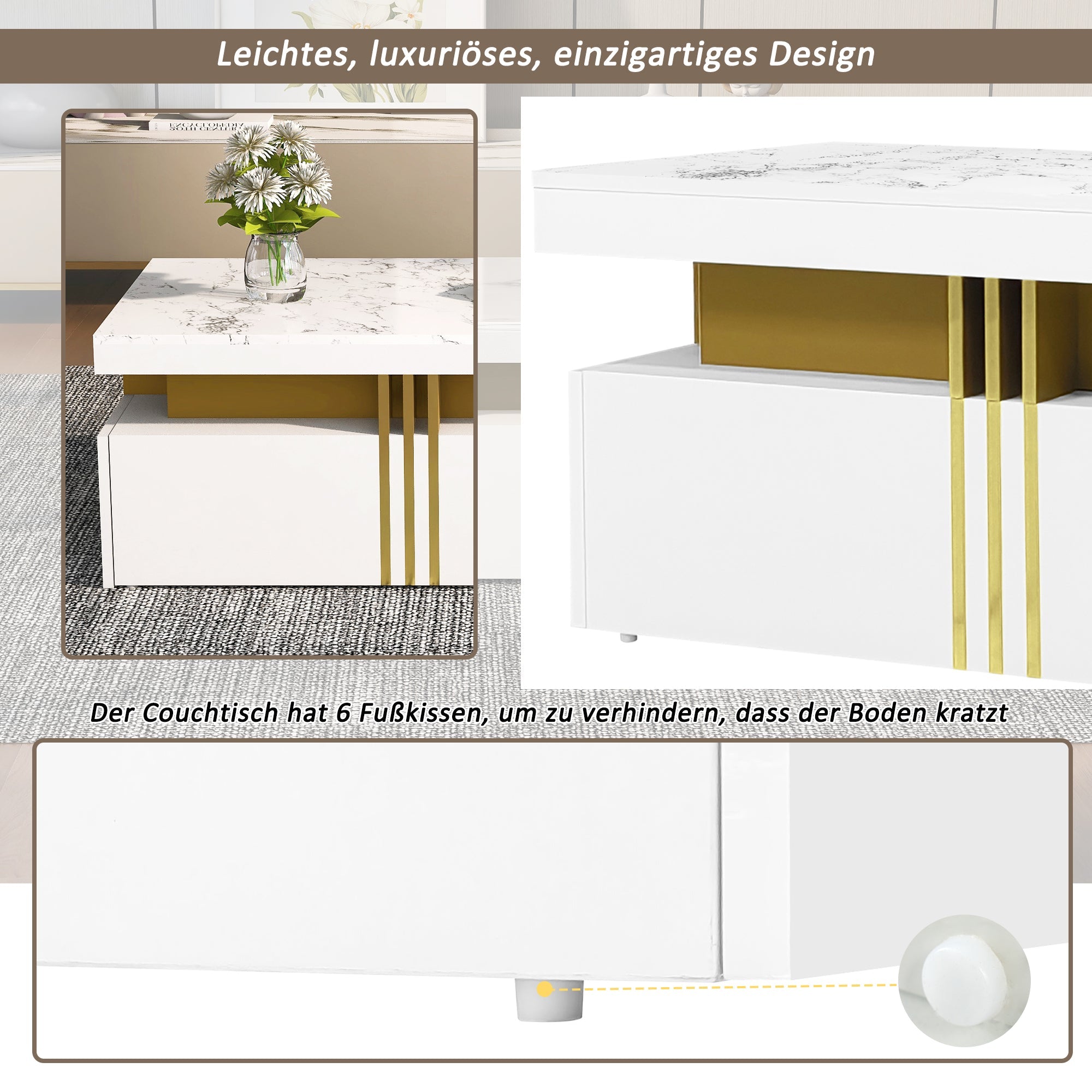 Logidon TV wandkastenset wit goud strepen multifunctioneel