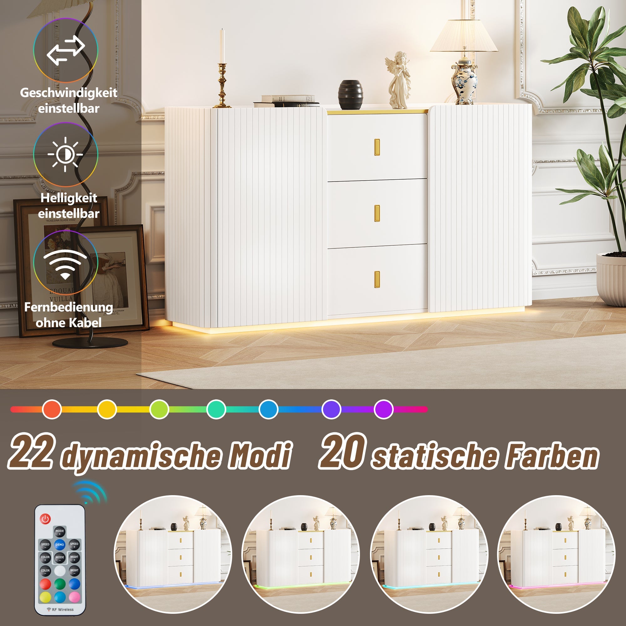 Logidon LED sideboard 150 cm white RGB lighting 2 doors