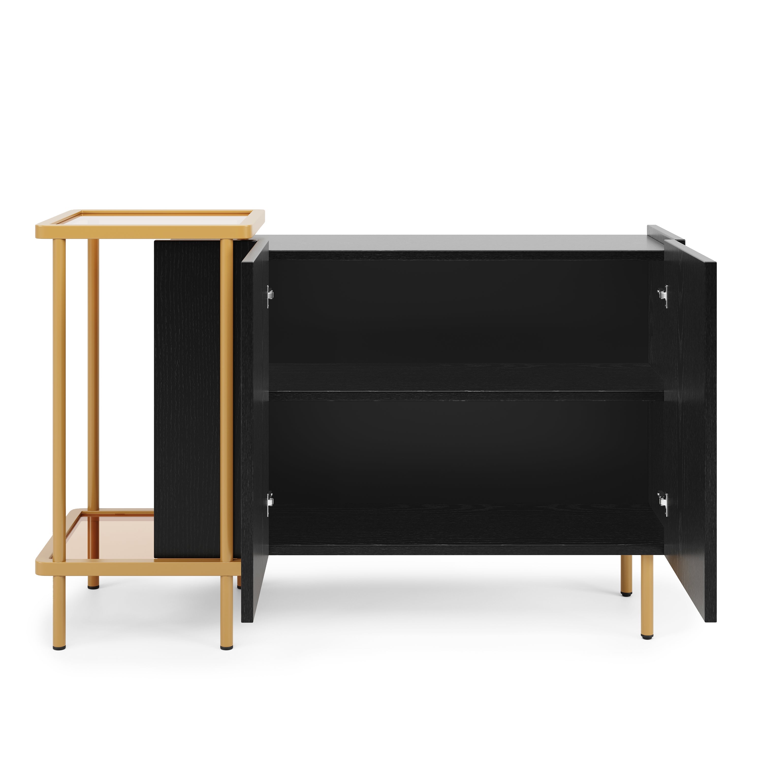 Logidon Dressoir Zwart Glazen Blad En Metalen Poten 120x40x77.5