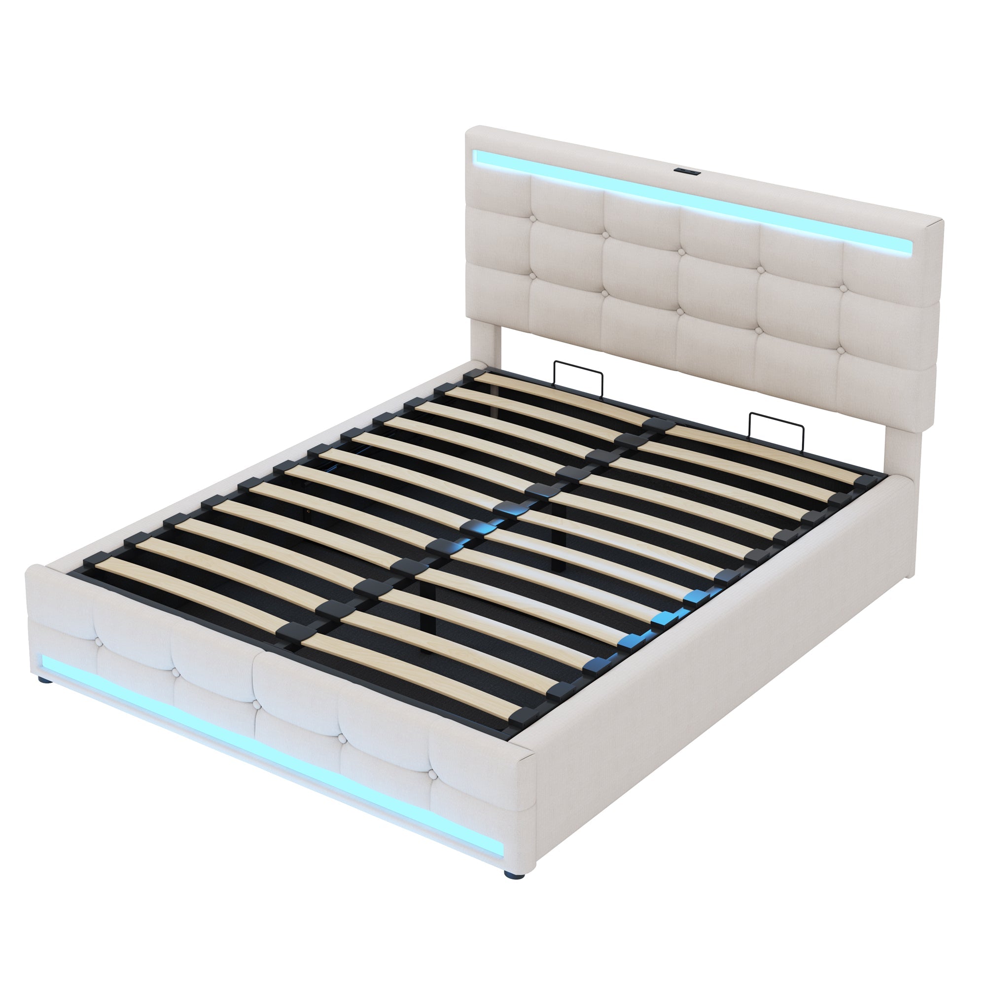 Logidon gestoffeerd bed 140x200 beige met LED verlichting en opbergruimte