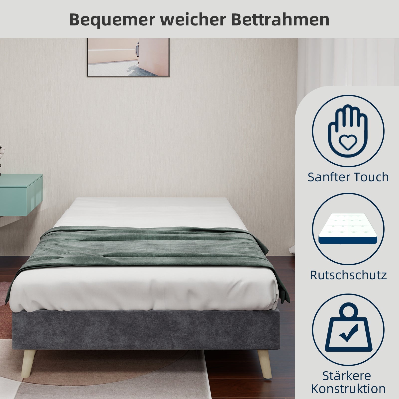 Logidon gewatteerd bedframe 90x200 cm grijze fluwelen stof