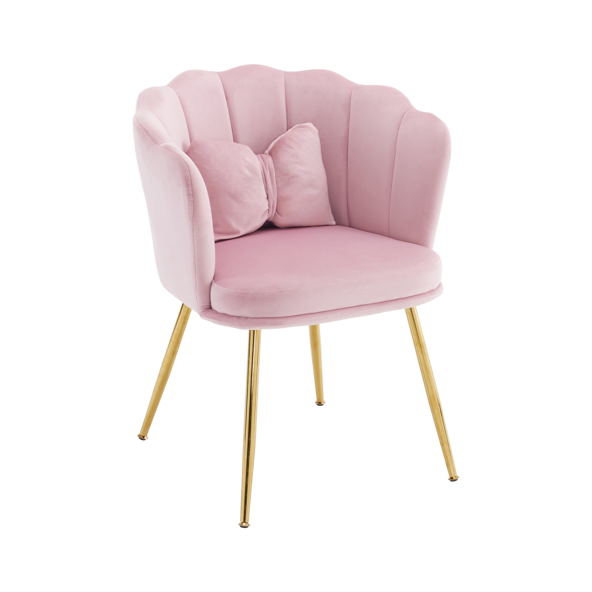 Logidon Set of 4 Pink Velvet Chairs with Petal Backs and Gold Legs