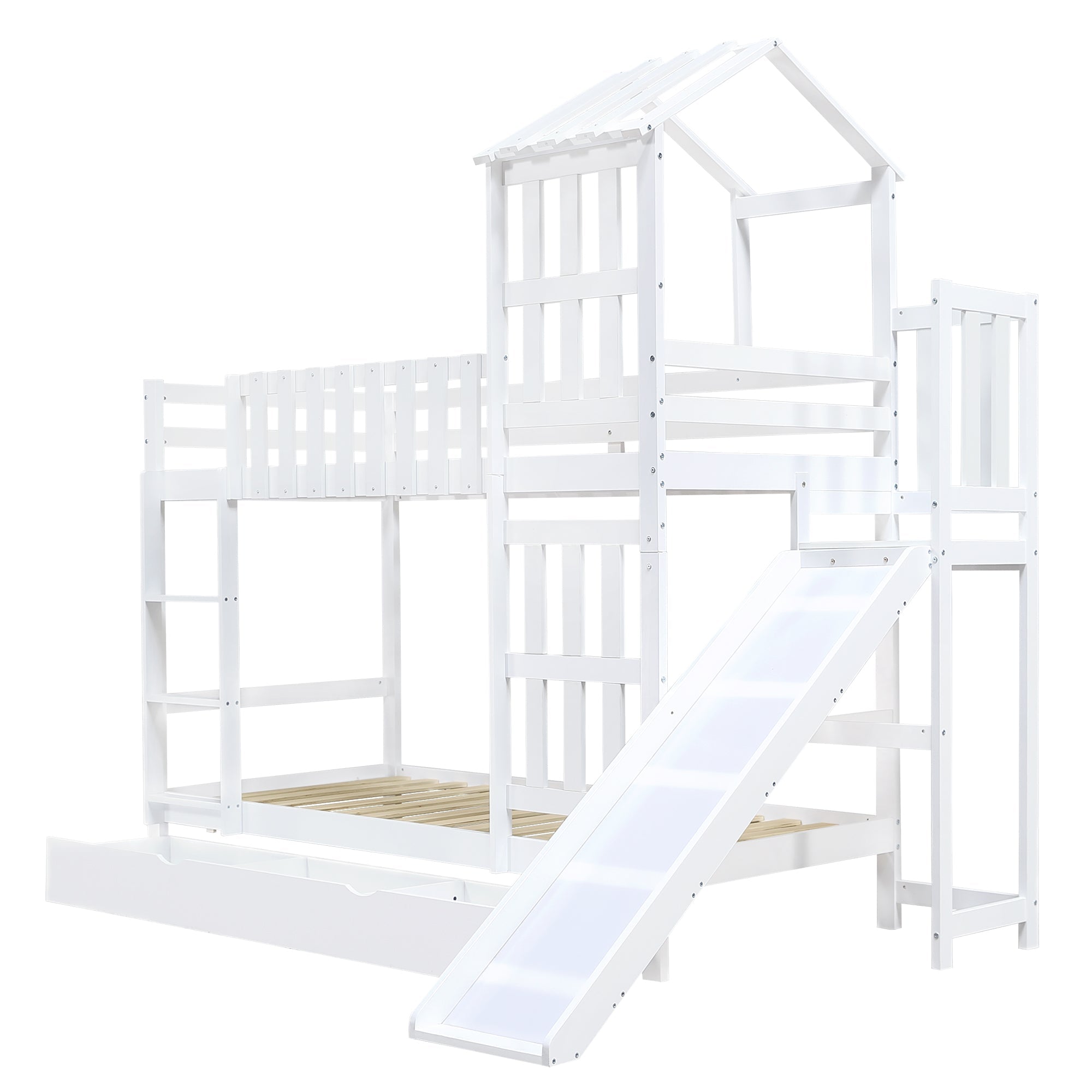 Logidon stapelbed met glijbaan en grote lade 90x200 wit