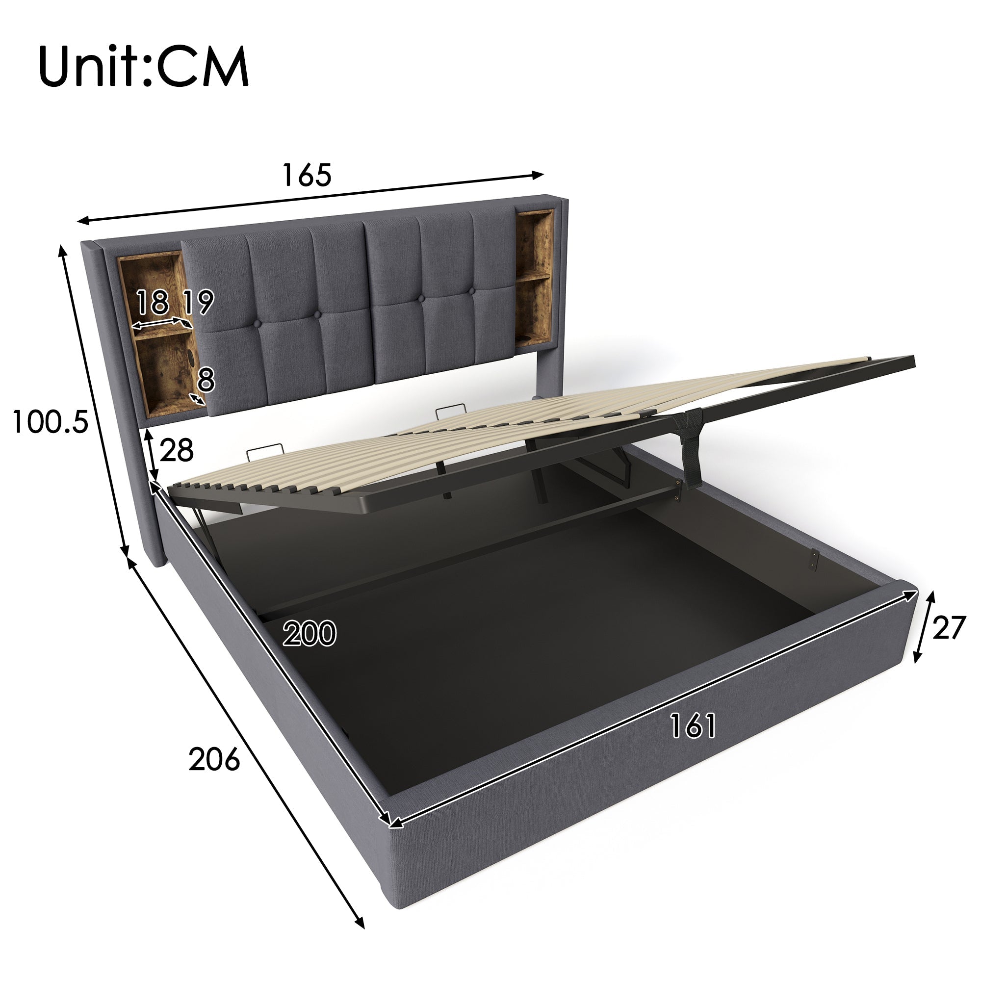 Logidon tweepersoonsbed 160x200 cm met draadloos opladen USB C gestoffeerd bed