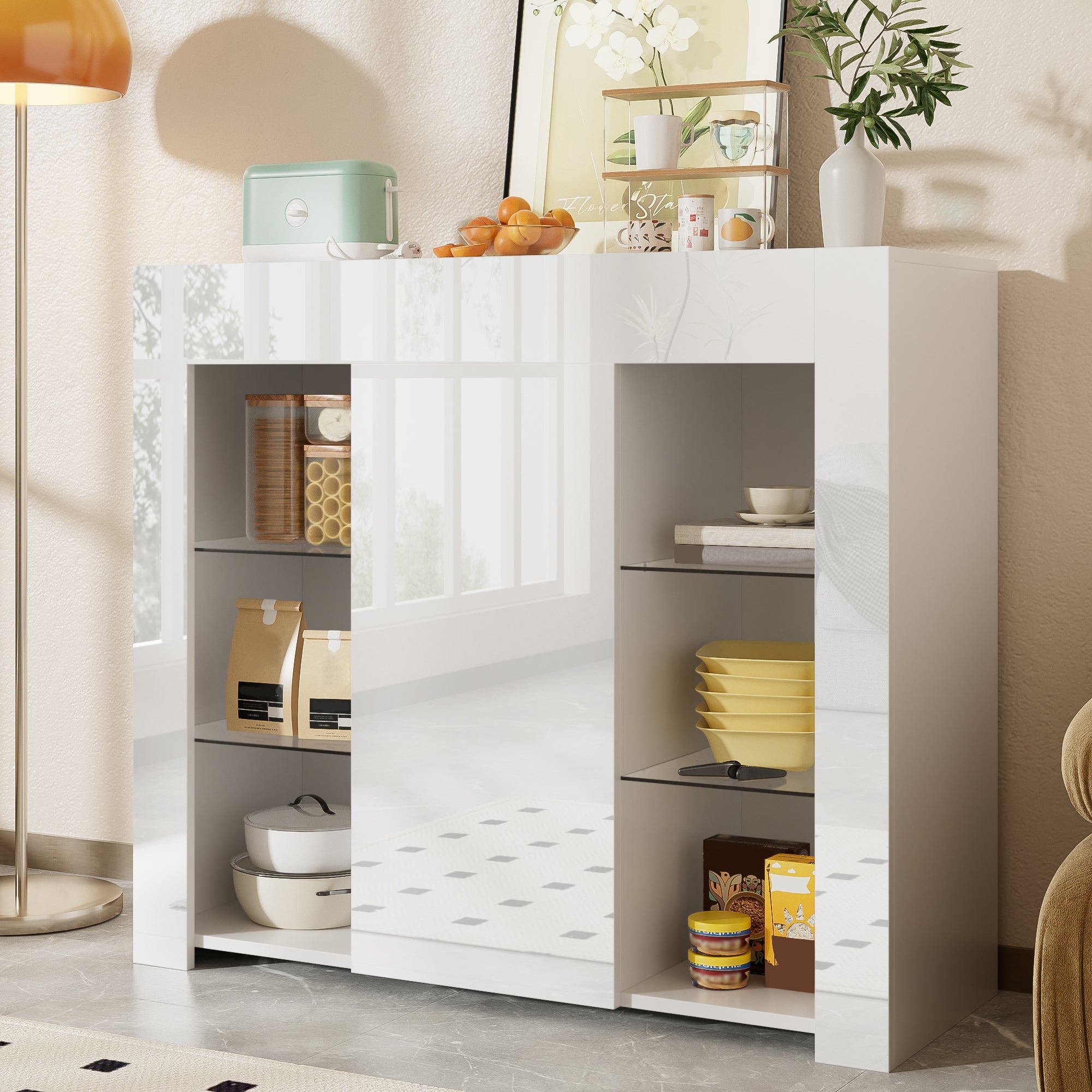 Logidon Modern Wit Buffet Hoogglans Glazen Frontplanken 95x35x83 cm