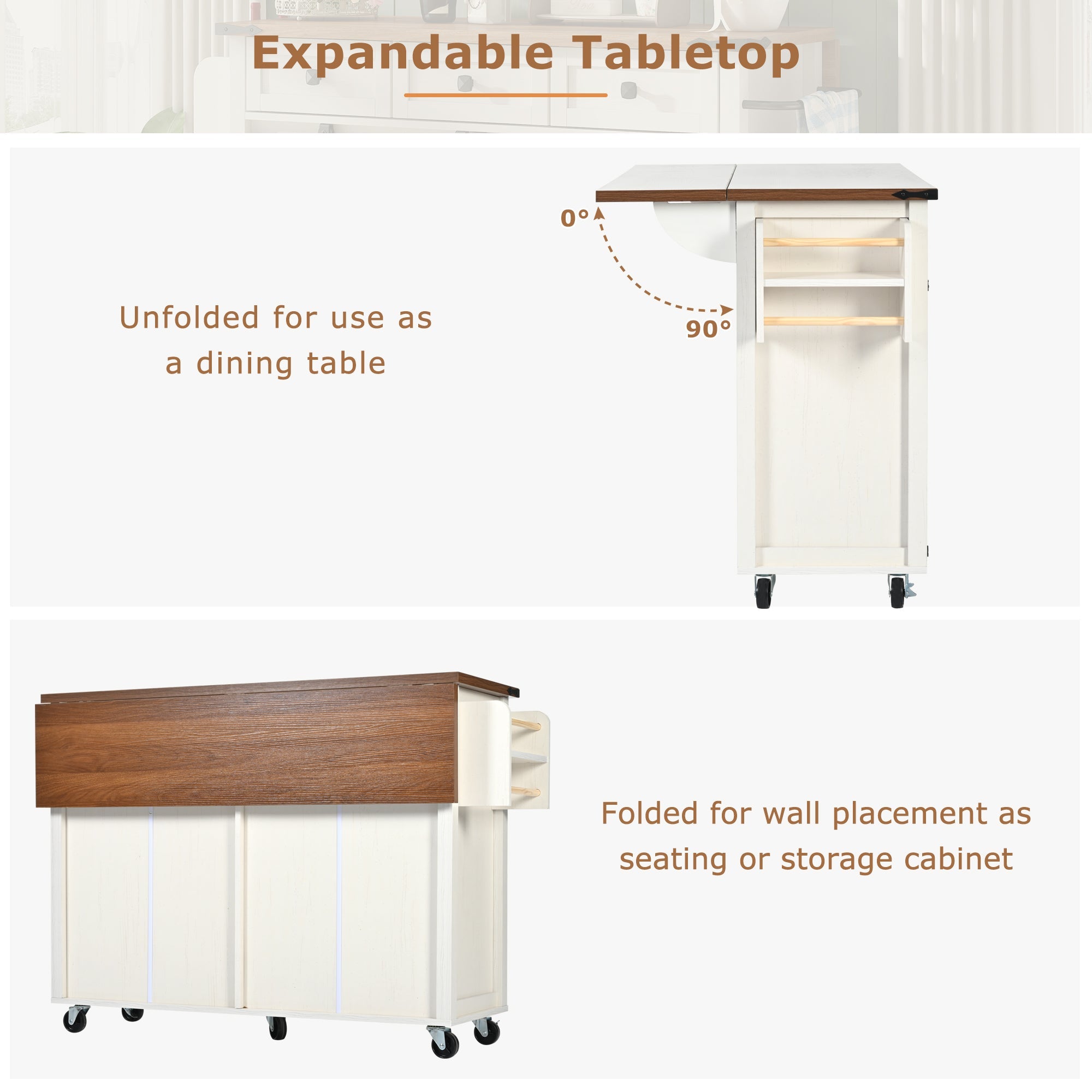 Logidon Kitchen Island With Extendable Worksheet Beige On Wheels