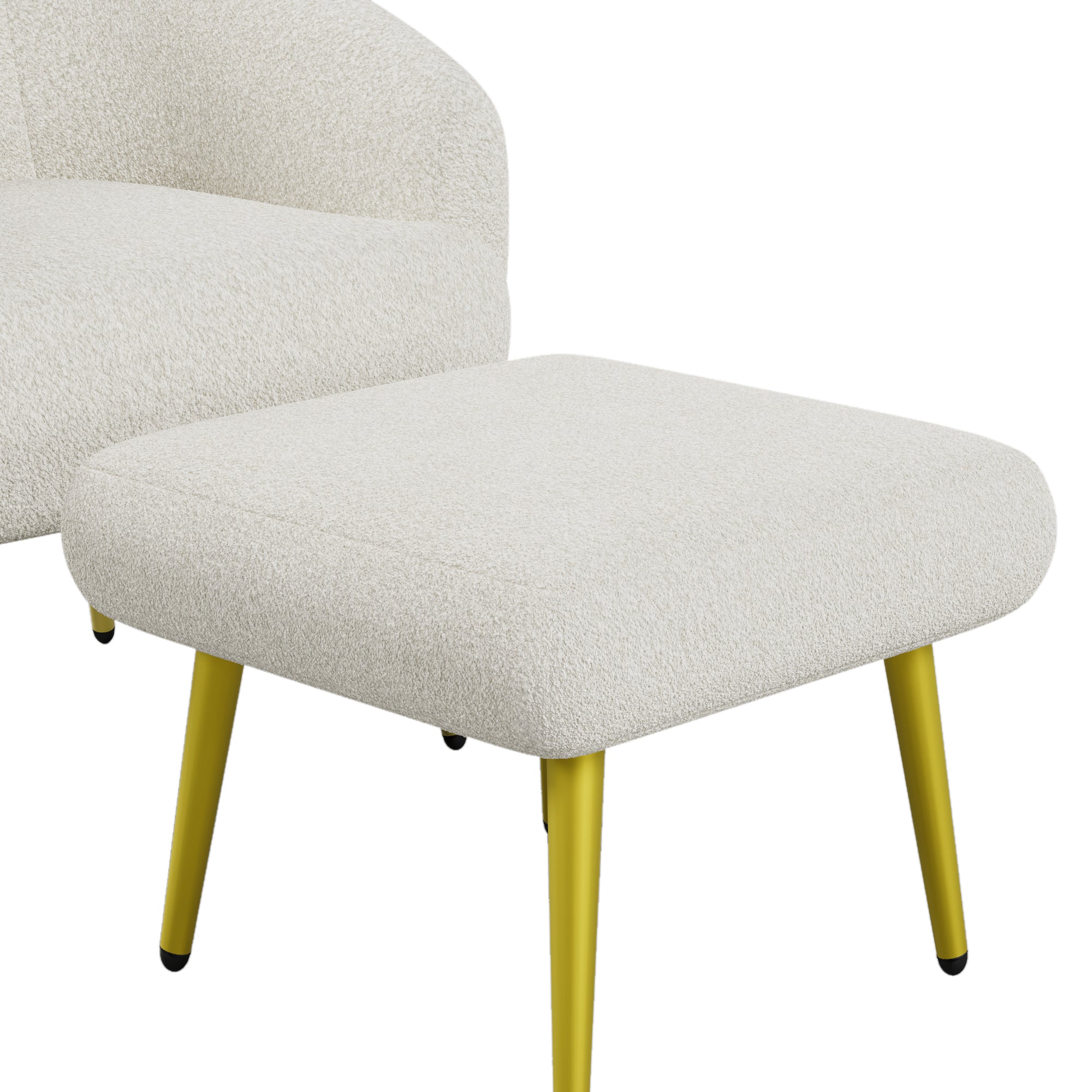Logidon Modern Sherpa Upholstered Chair with Footstool White Gold Legs