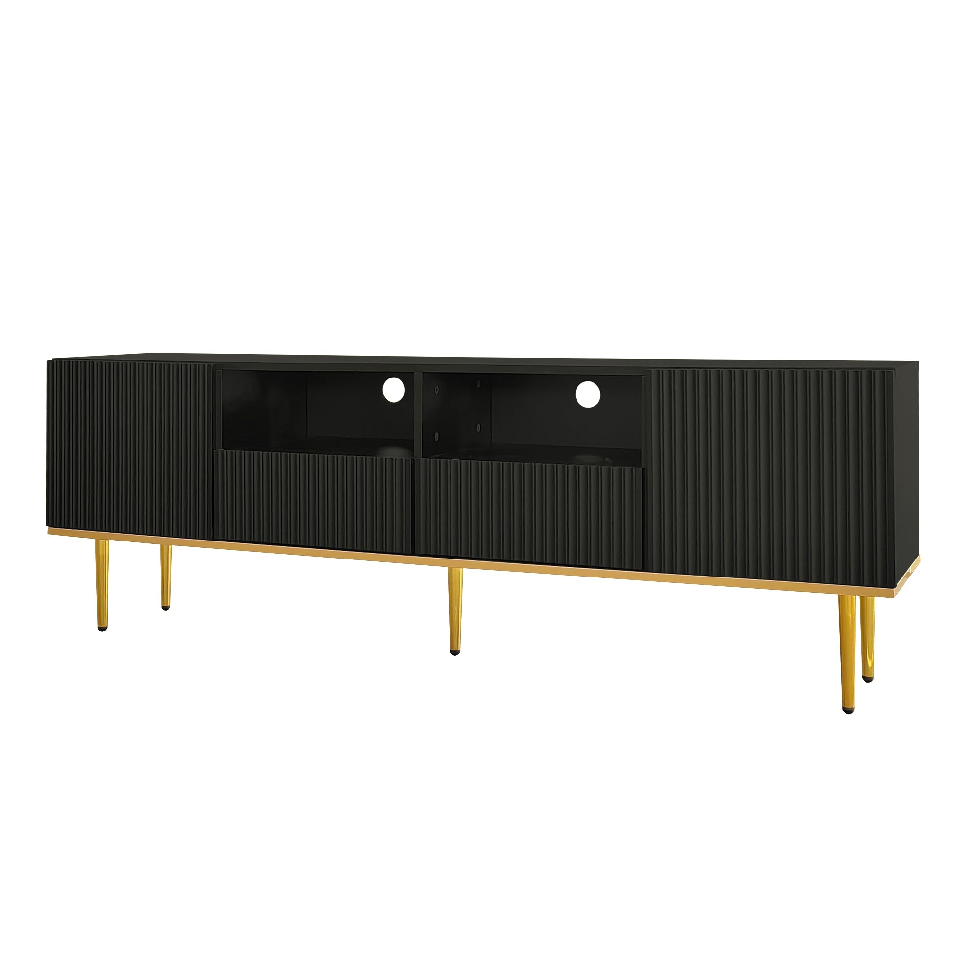 Logidon Modern TV-meubel 165 cm Zwart met Gouden Voeten en Rand