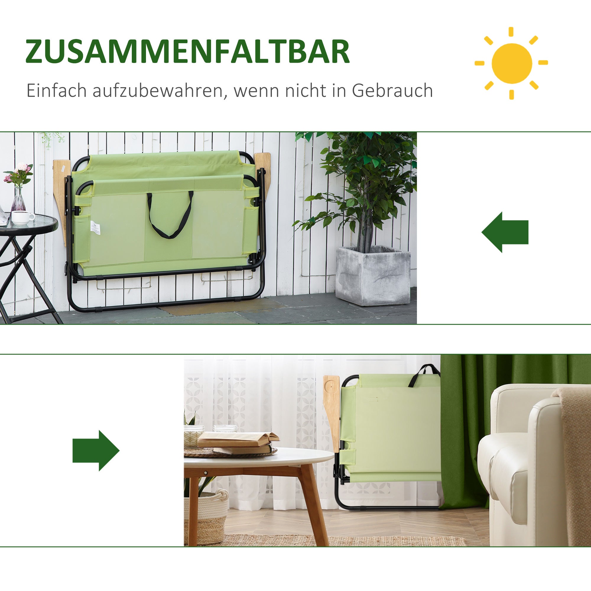 Logidon Twee opvouwbare campingstoelen met bekerhouder lichtgroen