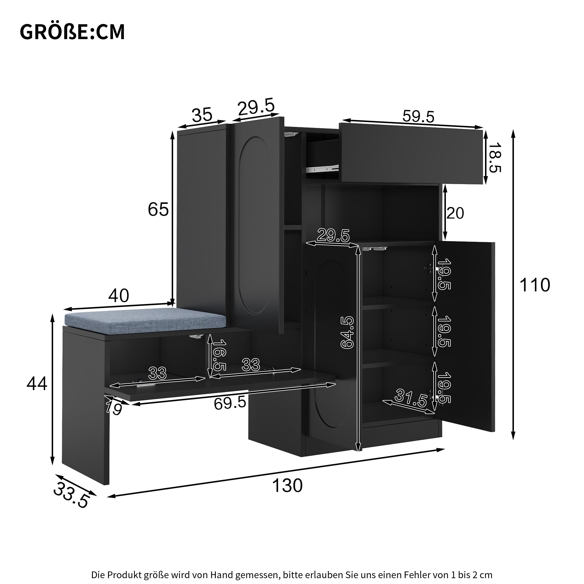 Logidon Trendy 2-in-1 Schoenenkast Zwart 130x35x110 cm Soft Close