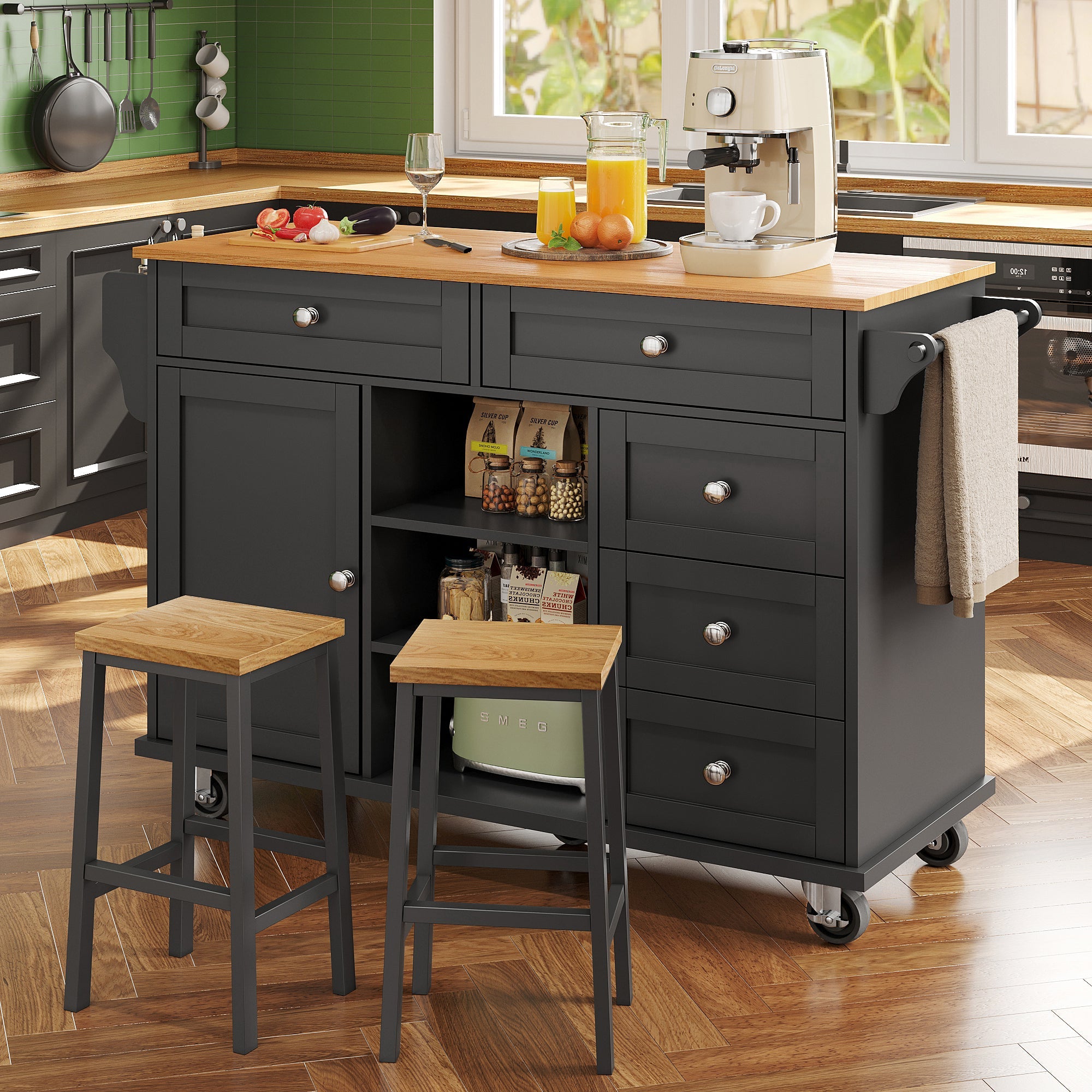 Logidon Restauratiewagen Zwart 134x46x92 cm Mobiel DualUse Design