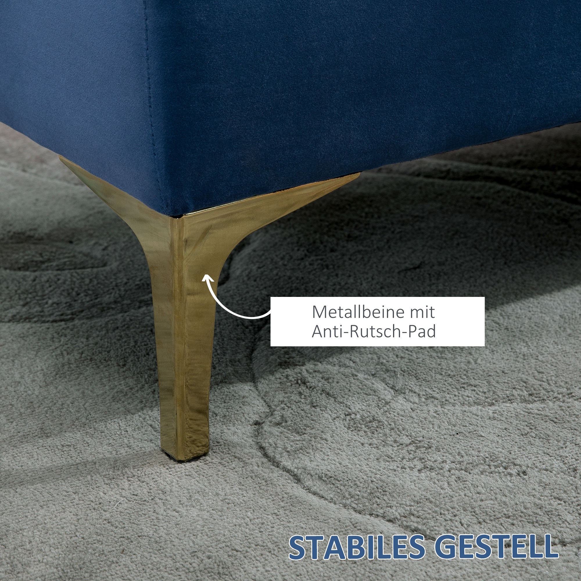 Logidon Blauw Fluwelen Bank met Gouden Poten 118x45x42 Cm