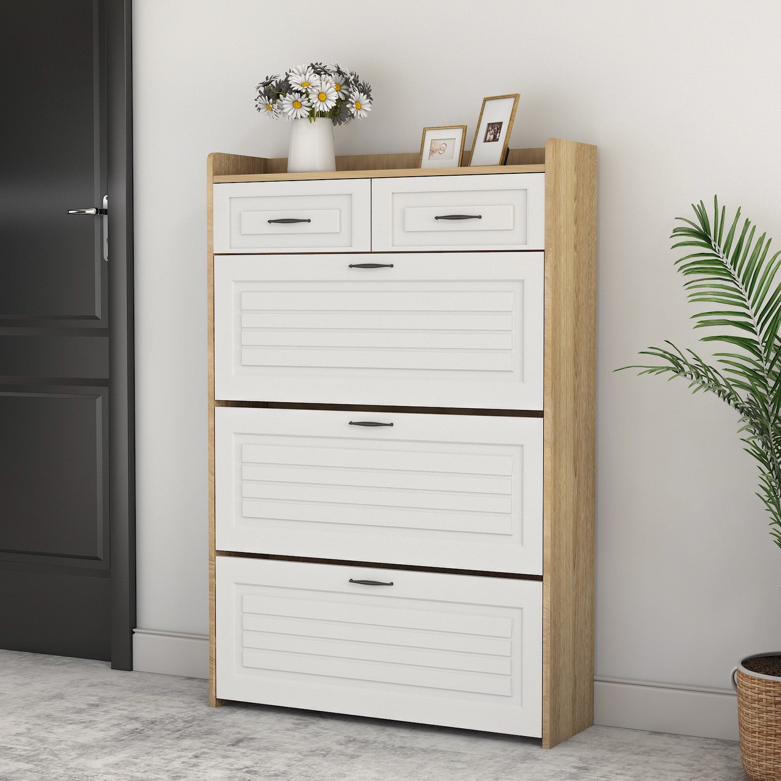 Logidon shoe chest white rotating shoe cabinet 3 flaps 2 drawers