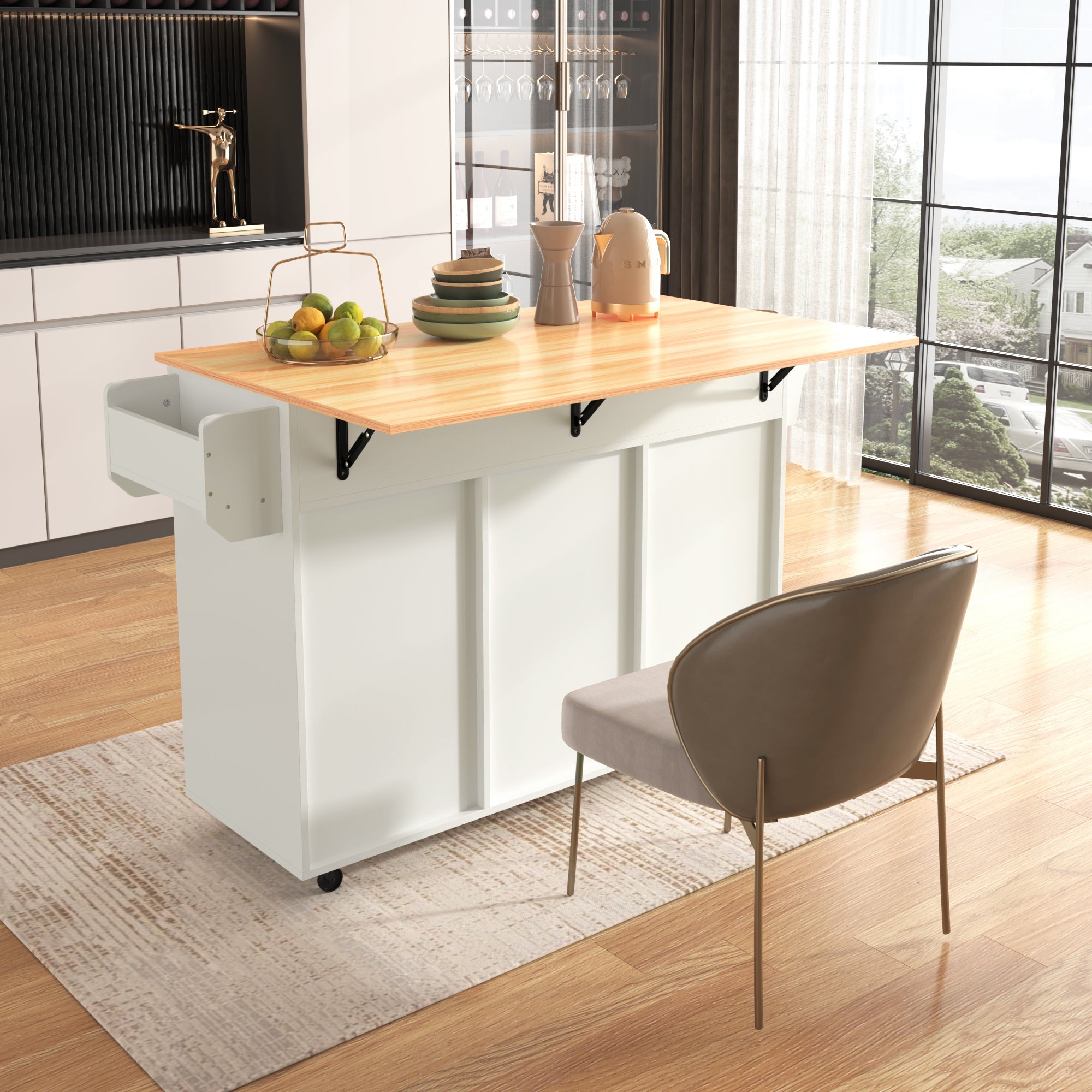 Logidon Kitchen Island White Folding Worktop Storage Door