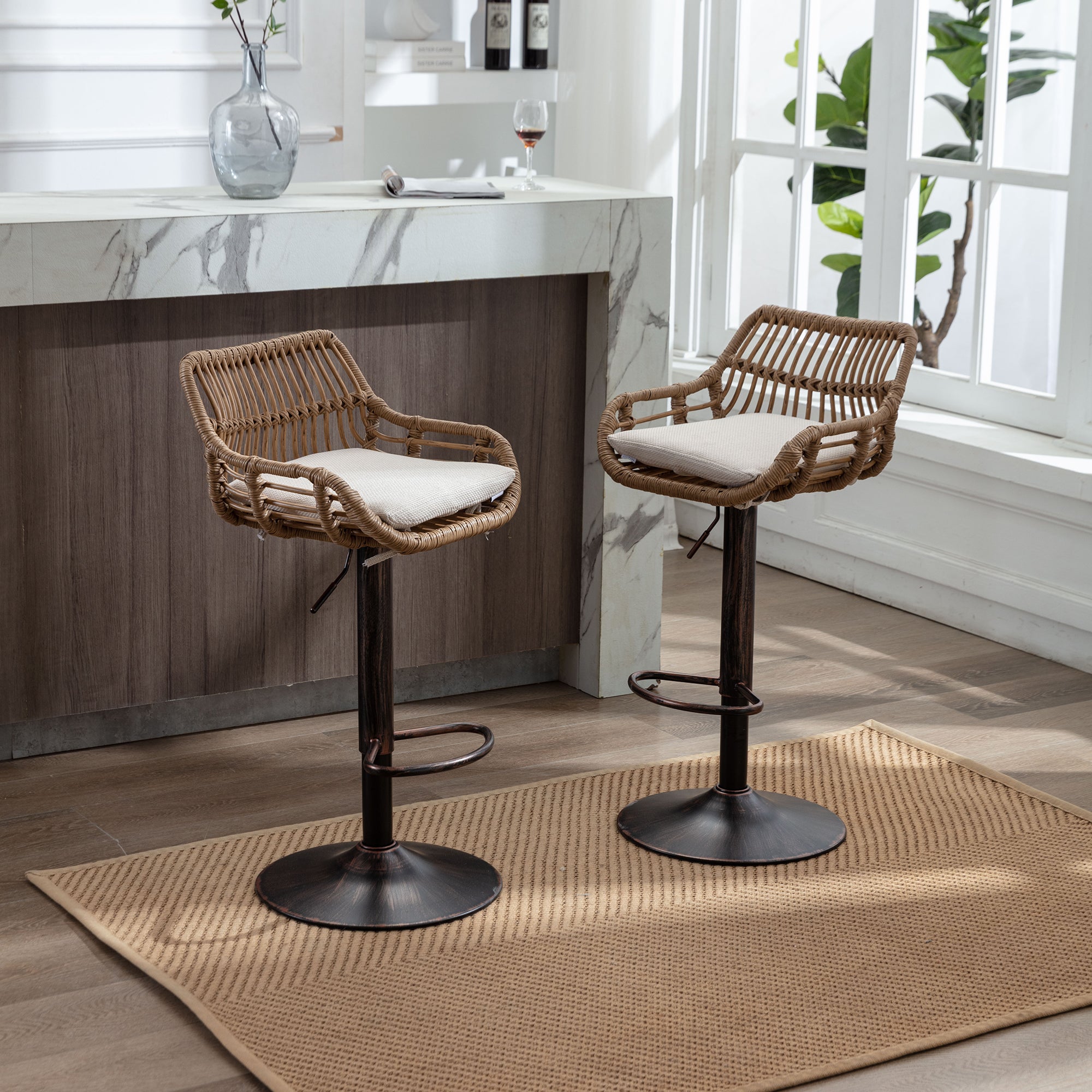 Logidon Moderne Barkruk Set van 2 Verstelbare Beige Voetensteun