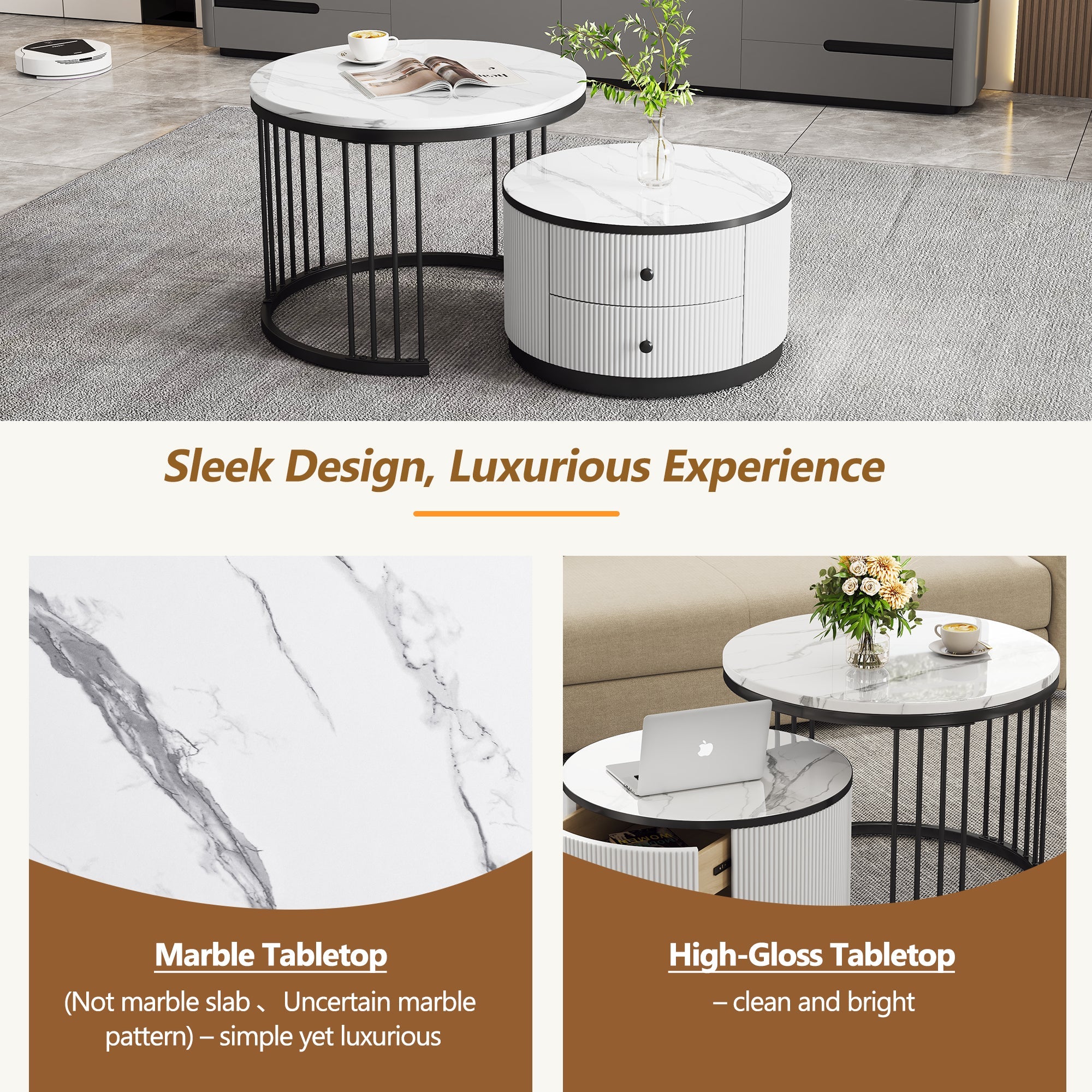 Logidon Elegante salontafelset in nestvorm wit 60x60 en 50x50