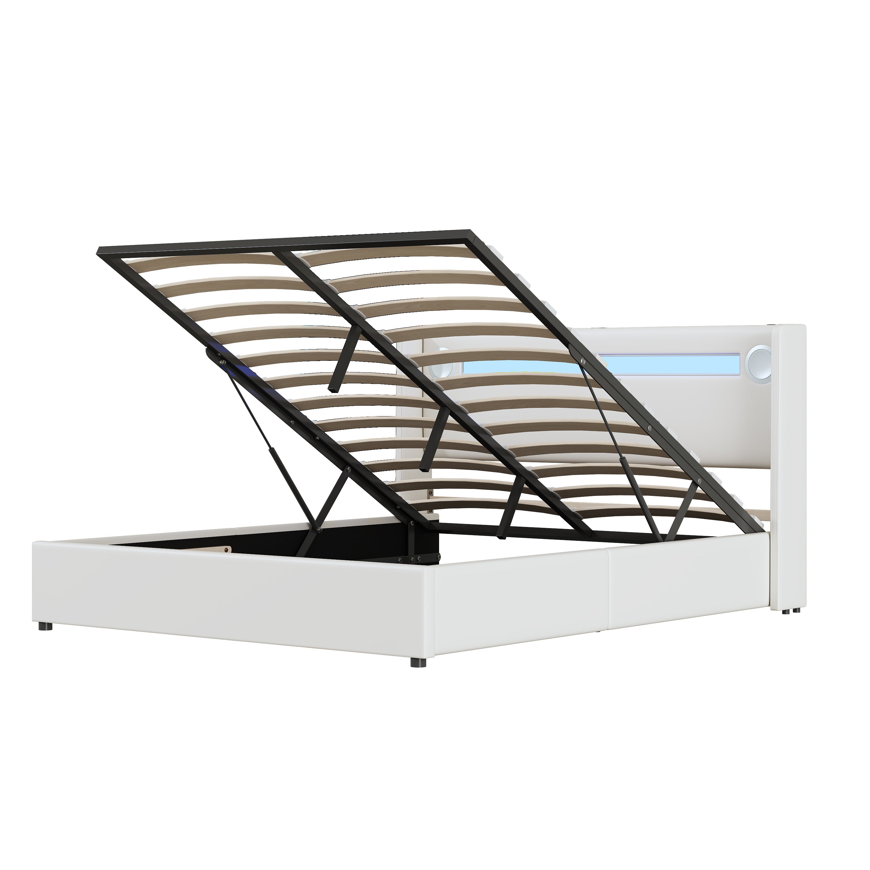 Logidon gestoffeerd bed 160x200 wit met LED lichtstrip Bluetooth USB