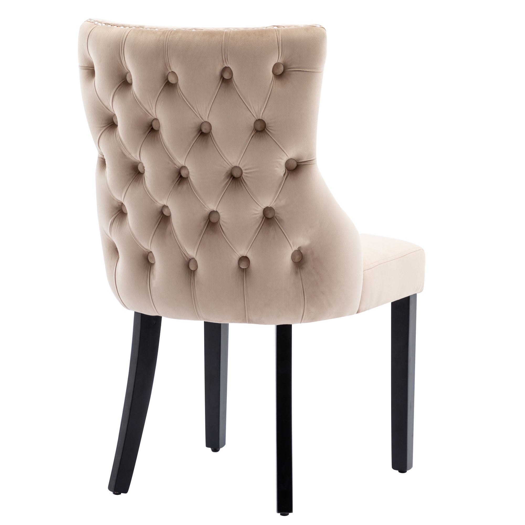Logidon 4-foot chair beige velvet button quilting solid wood frame set of 2