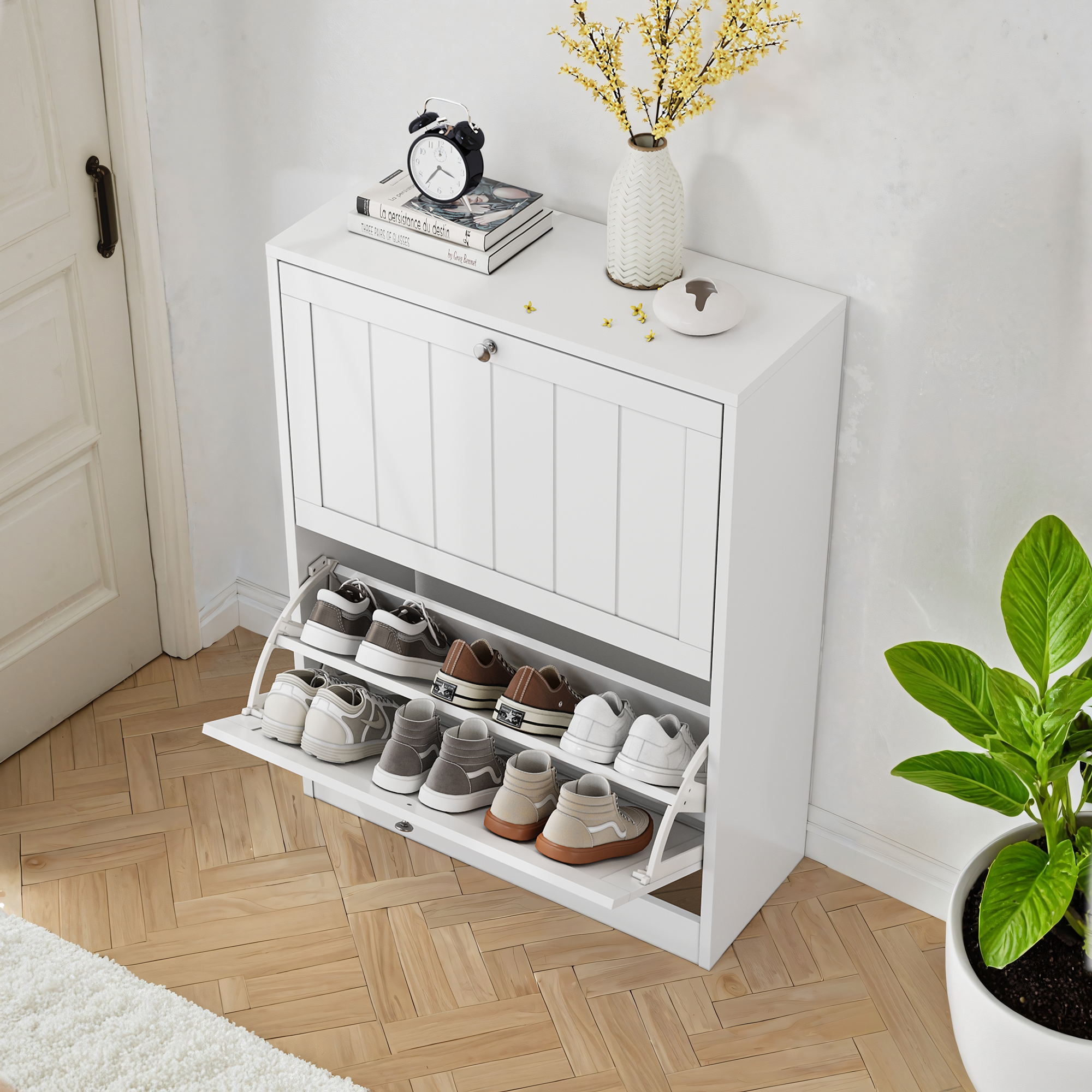 Logidon 60 cm witte schoenenkast vrijstaand met 2 inklapbare lades