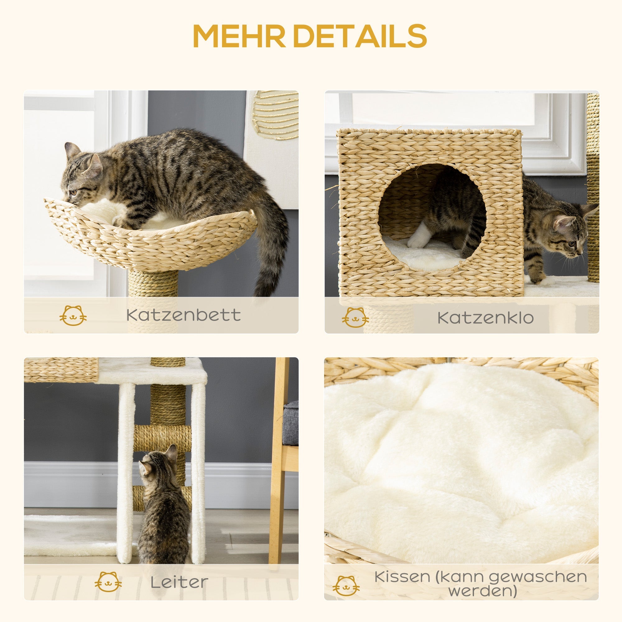 Logidon krabpaal 100,5 cm hoog met kattengrot en kattentrap naturel