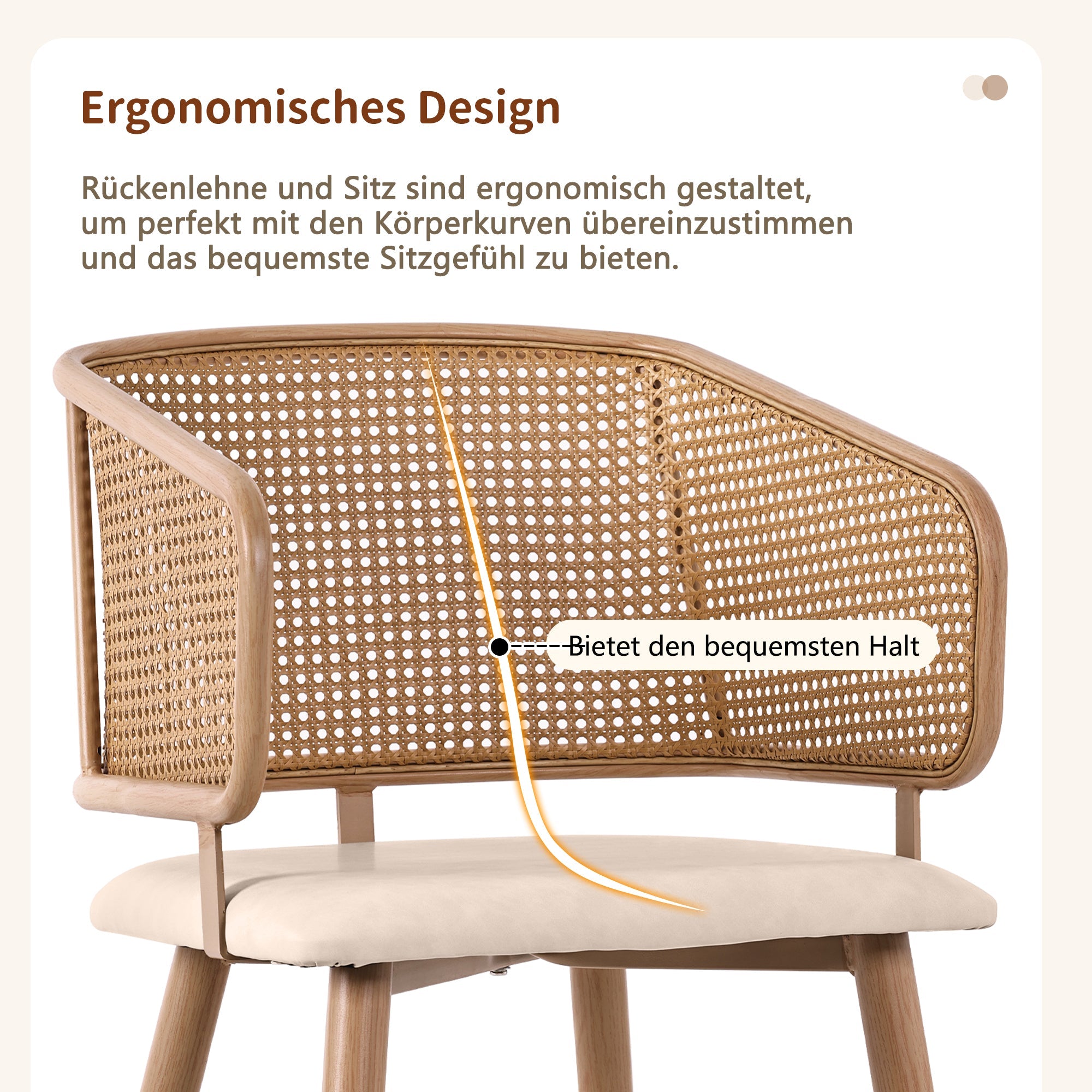 Logidon Stoelenset 6 Rotan Rugleuning PU-leer Zitkussen Beige
