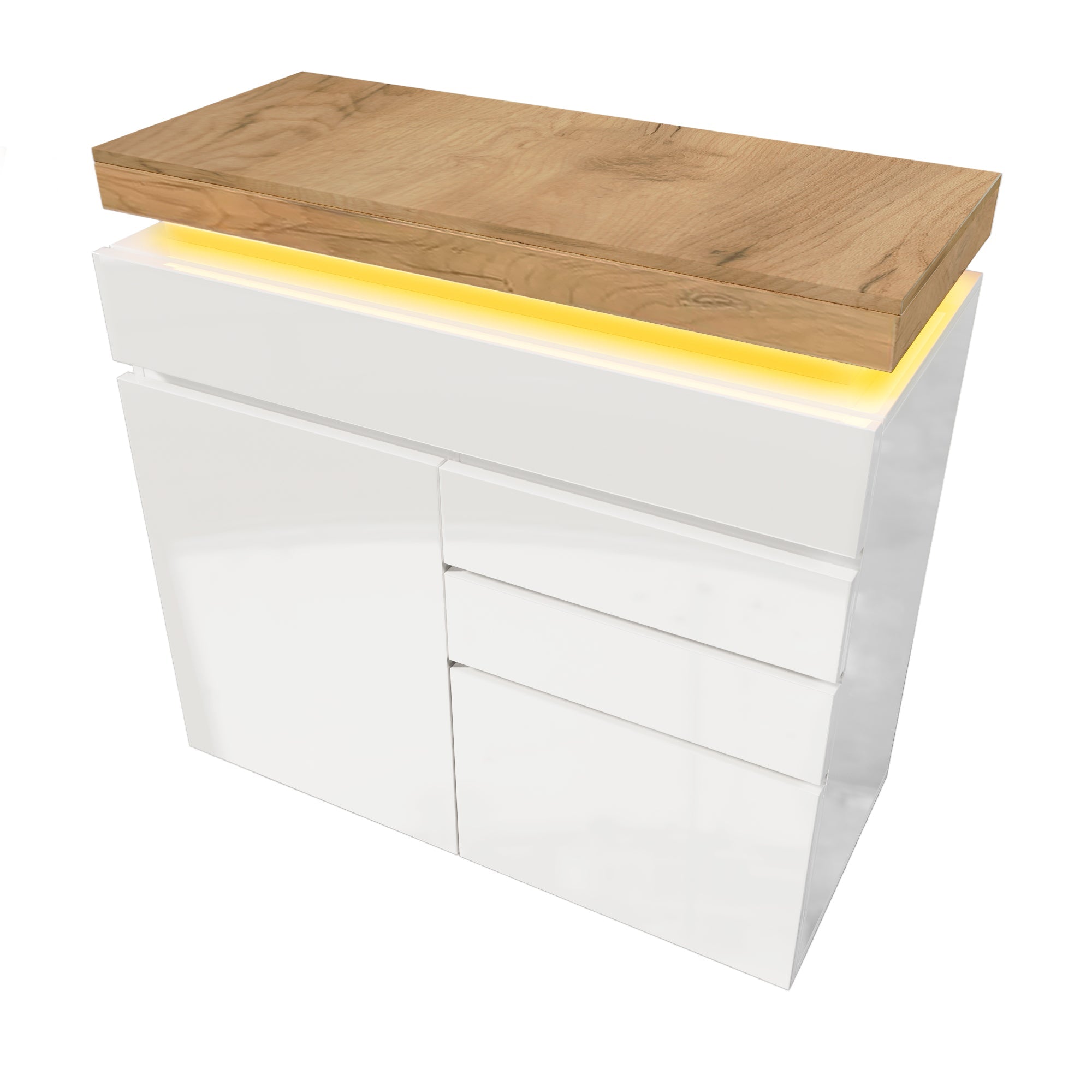 Logidon high gloss chest of drawers white LED lighting app control 2 doors