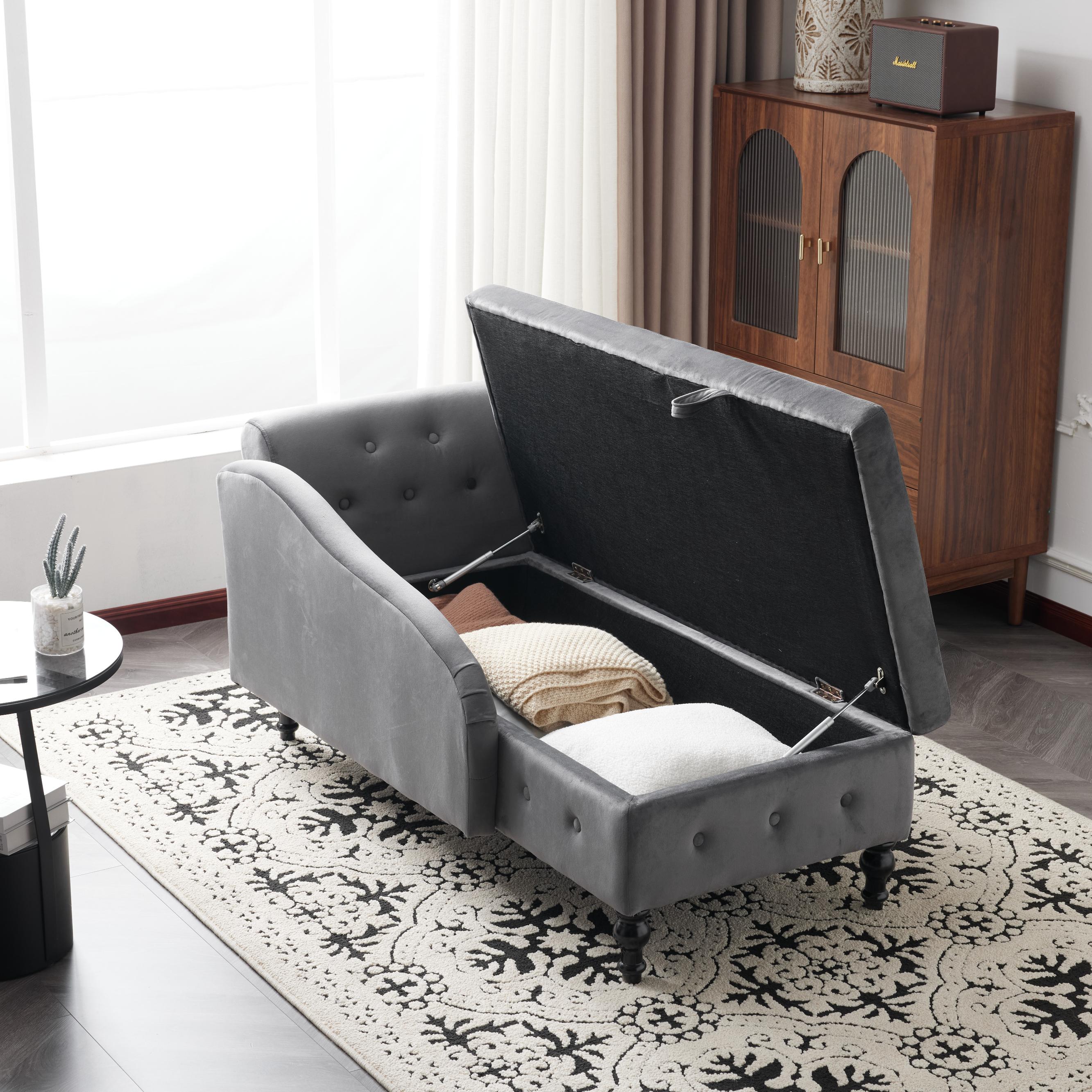 Logidon chaise longue bank grijs fluweel met opbergspijkerkop