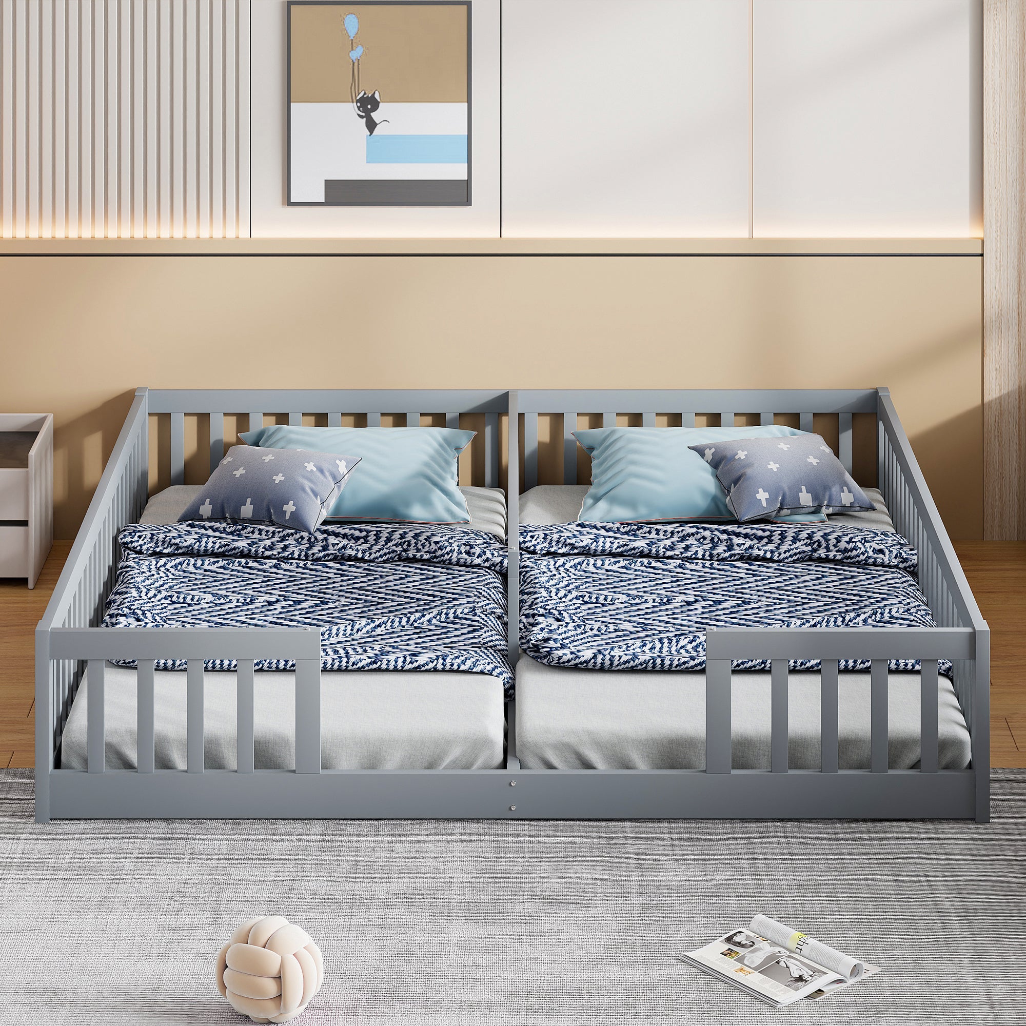 Logidon gestoffeerd bed 90x200 grijs met veiligheidsrailing lattenbodem