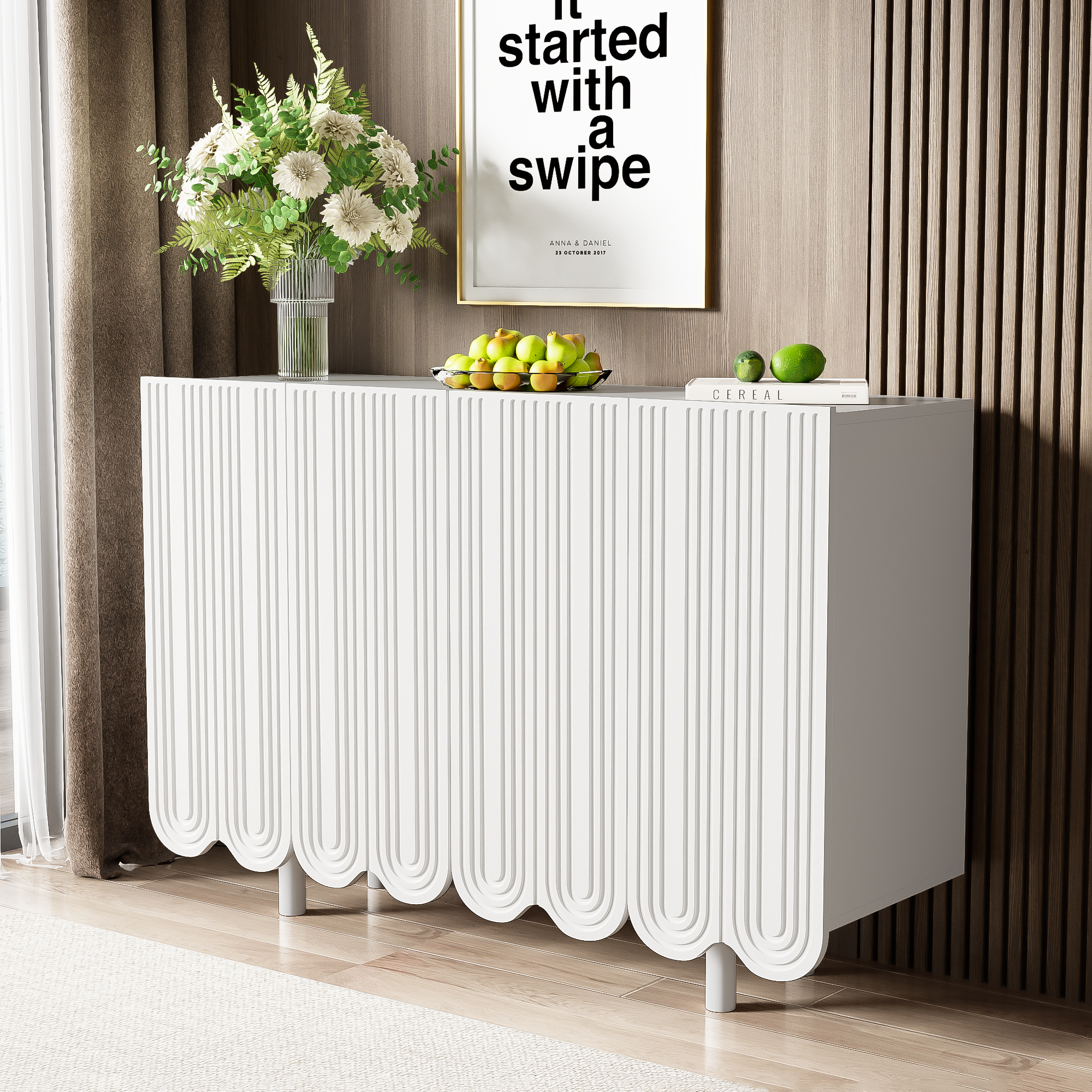 Logidon Dressoir Druppelvormig Ontwerp Met Gevormde Deuren Wit