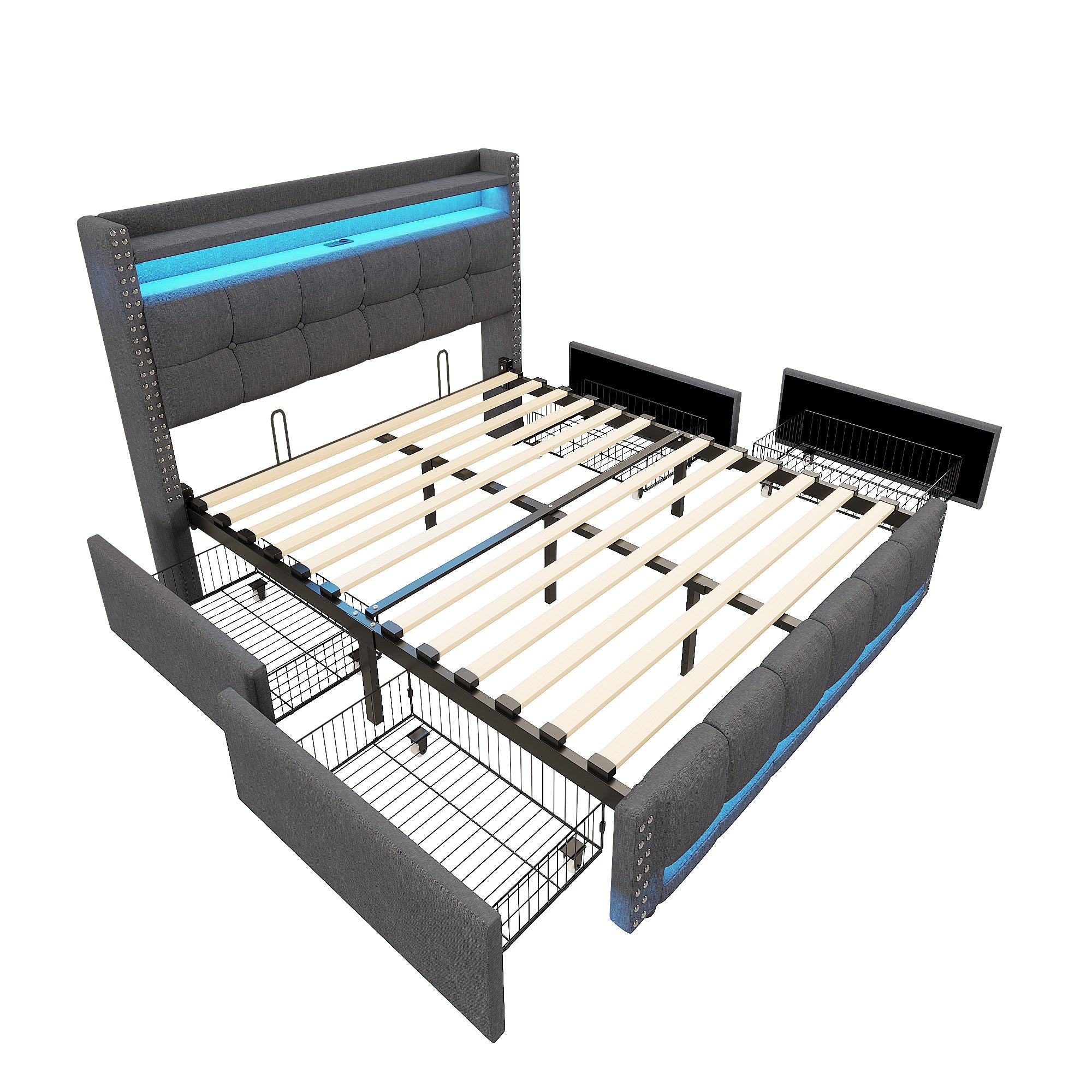 Logidon gestoffeerd bed 140x200 grijs met LED verlichting USB
